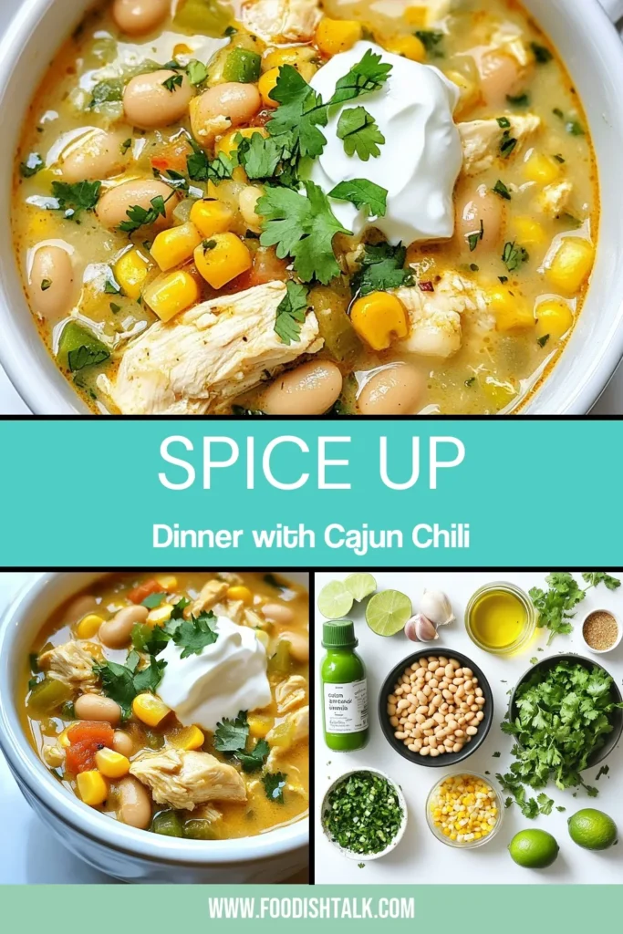 Discover the ultimate Cajun chicken chili recipe with this easy white chicken chili packed with flavor! This spicy Cajun chili features tender chicken, creamy cannellini beans, and fresh veggies for a hearty meal. Perfect for chilly nights, this easy chili with chicken is sure to be a family favorite. Don’t miss out on this delicious dish—try it today! Save and share this recipe now! #CajunChickenChili #EasyChiliWithChicken #WhiteChickenChili #SpicyCajunChili