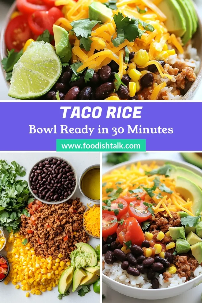 Craving a delicious and healthy dinner? Try this Fiesta Taco Rice Bowl featuring ground turkey for a nutritious twist. It's an easy taco recipe perfect for busy weeknights. Packed with flavors, this healthy rice bowl recipe combines rice, black beans, corn, and fresh toppings for a delightful Mexican-inspired dinner. Make it tonight! Save this Easy Taco Rice Bowl recipe for your next family meal! #TacoRiceBowl #HealthyDinner #QuickMeals #MexicanRecipe
