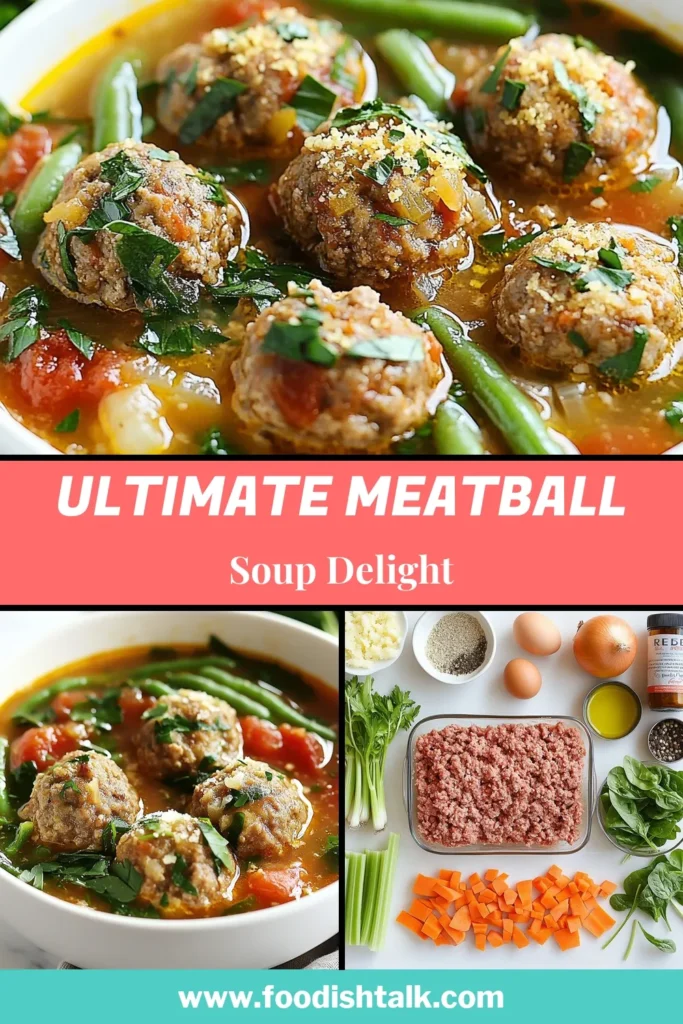 Warm up with this hearty meatball soup that’s perfect for any occasion! This easy meatball soup recipe features tender meatballs made from ground beef, paired with hearty vegetables and delicious Italian flavors. Enjoy comfort in a bowl with this Italian meatball soup that’s quick to make and sure to please the whole family. Save this ground beef soup recipe for your next meal! #HeartyMeatballSoup #EasyMeatballSoup #ItalianMeatballSoup #GroundBeefRecipe