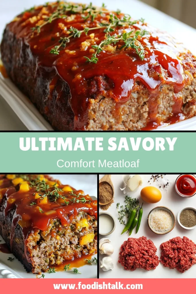 Discover the ultimate savory meatloaf recipe that embodies comfort food! This homemade meatloaf with ketchup glaze is made with classic meatloaf ingredients and delivers a juicy meatloaf recipe that's perfect for family dinners. Enjoy every bite of this mouthwatering dish that combines ground beef, fresh veggies, and a sweet glaze. Try this classic recipe today and impress your loved ones. Save it for later! #Meatloaf #ComfortFood #HomeCooking #SavoryRecipes