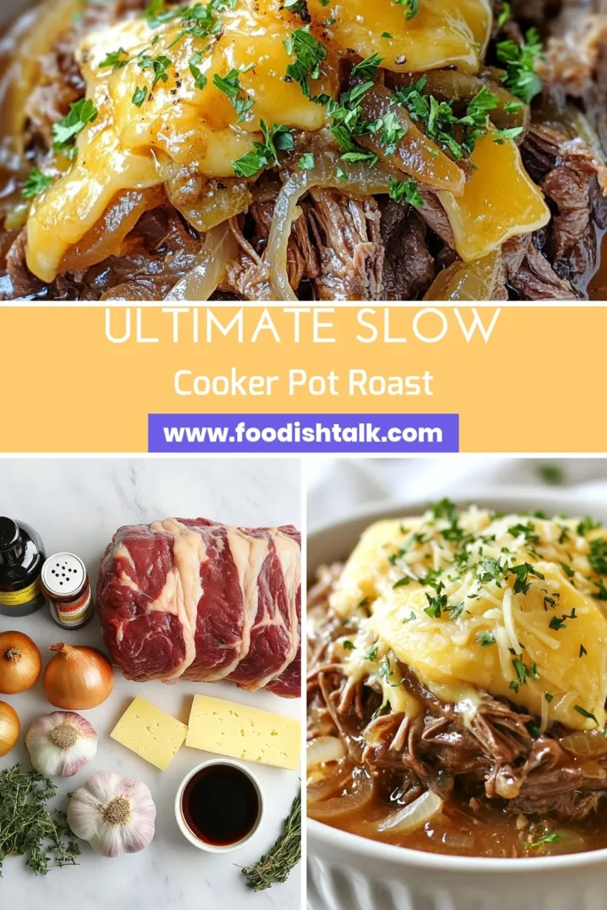 Indulge in the comforting flavors of Slow Cooker French Onion Pot Roast, a delicious beef pot roast recipe that combines tender meat with caramelized onions for an unforgettable meal. This easy slow cooker recipe is perfect for busy days and features melted Swiss cheese for a creamy finish. Gather your ingredients, set your slow cooker, and let the magic happen! Perfect for cozy family dinners. Save this recipe now! #SlowCookerRecipes #PotRoast #BeefRecipe #SlowCookerFrenchOnionPotRoast