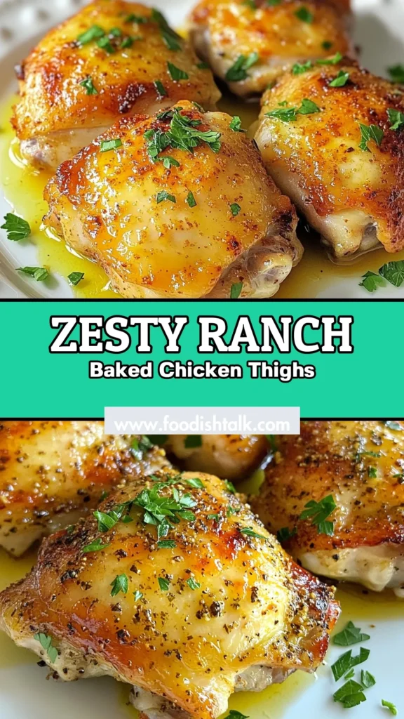 Discover the ultimate Ranch Baked Chicken Thighs recipe that delivers a zesty twist to your weeknight dinners. These crispy chicken thighs oven-baked to perfection are an easy ranch chicken dinner option that your family will love. Enhance the flavor with lemon garlic chicken thighs for added freshness. Try this simple recipe today and make dinner stress-free! Save this for later! #RanchBakedChickenThighs #EasyDinner #ChickenRecipes #CrispyThighs