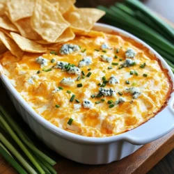 To make the best buffalo chicken dip, gather these simple ingredients: - 2 cups cooked chicken, shredded - 1 package (8 oz) cream cheese, softened - 1/2 cup plain Greek yogurt - 1/2 cup buffalo hot sauce (adjust to taste) - 1 cup shredded cheddar cheese - 1/2 cup blue cheese crumbles (or more cheddar if you prefer) - 1 teaspoon garlic powder - 1 teaspoon onion powder - 1 tablespoon chives, chopped (for garnish) - Tortilla chips or veggie sticks for serving Each ingredient plays a key role. The chicken gives protein and texture. Cream cheese and Greek yogurt create a rich, creamy base. Buffalo hot sauce adds heat and flavor. Cheddar and blue cheese offer a cheesy, savory finish. Garlic and onion powder add depth. Chives give a fresh touch. Tortilla chips or veggie sticks serve as perfect dippers. {{ingredient_image_1}} - Preheat the oven to 350°F (175°C). - In a bowl, mix the cream cheese and Greek yogurt until smooth. - Stir in the shredded chicken, buffalo hot sauce, garlic powder, and onion powder. This step ensures your dip has a creamy base. The cream cheese and Greek yogurt blend gives it richness. The shredded chicken adds protein and makes it hearty. Adjust the buffalo hot sauce based on your heat level. I like it spicy, but you might want less heat. - Fold in the shredded cheddar cheese and blue cheese crumbles. - Transfer the mixture to a baking dish. - Bake for 20-25 minutes until bubbly and golden. The cheeses melt together, creating a gooey, delicious dip. I usually save some cheddar to sprinkle on top for that extra cheesy goodness. When baking, watch for the dip to bubble. This means it’s ready! - Remove from the oven and let it cool for a few minutes. - Garnish with chopped chives before serving. Chives not only add color but also a fresh flavor. Serve the dip warm with tortilla chips or veggie sticks. The contrast of textures makes it even more enjoyable. - Use softened cream cheese for easier mixing: Soften your cream cheese before mixing. This helps it blend well with other ingredients. - Adjust yogurt quantity for desired texture: If you want a thicker dip, use less yogurt. For a creamier dip, add more yogurt. - Suggestions for adjusting buffalo hot sauce: Start with half a cup of buffalo sauce. Taste and add more if you like it spicier. - Alternative seasonings for different flavor profiles: Try adding smoked paprika or cayenne for a smoky kick. You could also use ranch seasoning for a different twist. - Best accompaniments: Serve the dip with tortilla chips for crunch. Veggie sticks like carrots and celery also work well. - Ideas for presentation: Use a colorful bowl for serving. Sprinkle extra chives on top for a nice touch. Pro Tips Adjust the Heat: Feel free to modify the amount of buffalo hot sauce to suit your spice preference. Start with less and add more if you enjoy a spicier dip. Choose Your Cheese: While blue cheese adds an authentic flavor, you can substitute it with more cheddar if you prefer a milder taste. Make It Ahead: This dip can be prepared in advance. Assemble it in the baking dish, cover, and refrigerate until ready to bake. Just add a few extra minutes to the baking time. Perfect Pairings: Serve with a variety of dippers like celery sticks, carrots, or even pita chips for a fun and healthy twist! {{image_2}} If you want a lighter dip, try these swaps. Use Greek yogurt instead of cream cheese. It gives a creamy texture with less fat. You can also switch shredded chicken for shredded turkey. Turkey is leaner and still full of flavor. Want to change up the taste? You can add different cheeses, like pepper jack. This cheese adds a spicy kick. You can also mix in veggies like spinach or corn. These add color and nutrition to your dip. You can make this dip in a slow cooker for easy cooking. Just mix all the ingredients in the slow cooker. Set it on low for 2-3 hours. For stovetop preparation, cook over medium heat. Stir often until the dip is hot and bubbly. Both methods give you a tasty result! To keep your buffalo chicken dip fresh, use airtight containers. Glass or plastic containers work well. Make sure the dip cools before sealing it. Store it in the fridge for up to three days. For longer storage, freeze the dip. Use freezer-safe containers to avoid freezer burn. This way, you can keep it for up to three months. When you want to enjoy the dip again, you can reheat it easily. The best method is to use the oven. Preheat the oven to 350°F. Place the dip in a baking dish and cover it with foil. Heat for about 15-20 minutes until it's warm. If you’re short on time, you can use the microwave. Heat in short bursts, stirring in between. Portion the dip into smaller bowls for easy reheating. This helps it warm up evenly and quickly. Yes, you can prepare buffalo chicken dip a day in advance. Just mix all the ingredients and store it in a covered dish in the fridge. When you're ready to serve, bake it as usual. This saves time and lets the flavors blend. Yes, you can create a vegan version. Use shredded jackfruit or chickpeas instead of chicken. Swap cream cheese for vegan cream cheese and use nutritional yeast for a cheesy flavor. You can also replace buffalo sauce with a vegan hot sauce. To spice it up, add more buffalo hot sauce. You can also mix in cayenne pepper or diced jalapeños. Taste as you go to find your perfect heat level. Remember, you can always add more but can’t take it out! Absolutely! Rotisserie chicken works great in this recipe. It saves you time and adds flavor. Just shred the chicken and toss it in with your other ingredients. It makes meal prep quick and easy. If you're not a fan of blue cheese, try using feta or goat cheese. You can also skip the cheese altogether and add more cheddar. Each option gives a unique taste while still keeping the dip creamy and delicious. In this blog post, we explored how to make a delicious buffalo chicken dip. We covered key ingredients, step-by-step instructions, and useful tips for great results. I shared ways to make it healthier and adjust flavors to your taste. Finally, we discussed storage and reheating methods. Enjoying this dip is easy with the right prep. You can impress friends and family with this tasty dish at your next gathering. Don't hesitate to experiment with variations to make it your own!