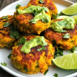 To make these tasty patties, gather the following: - 1 medium sweet potato, peeled and cubed - 1 cup cooked red lentils (about 1/2 cup dry) - 1/2 cup breadcrumbs (gluten-free if needed) - 1/4 cup chopped green onions - 2 cloves garlic, minced - 1 tsp cumin powder - 1/2 tsp smoked paprika - 1/2 tsp salt - 1/4 tsp black pepper - 2 tablespoons olive oil (for frying) For the creamy sauce, you will need: - 1 ripe avocado - 1/4 cup fresh cilantro leaves - 1 tablespoon lime juice - 1/2 cup Greek yogurt (or vegan yogurt) - Salt to taste Choose the freshest ingredients for the best taste. Here are my tips: - Sweet Potatoes: Look for firm, smooth skin. Avoid any bruises or soft spots. - Red Lentils: Opt for bright-colored lentils. They should be free from debris. - Green Onions: Pick vibrant green stalks with no wilting. They should smell fresh. - Garlic: Choose firm bulbs. Avoid any sprouting or soft garlic. - Avocado: A ripe avocado will yield slightly to gentle pressure. Avoid overly soft ones. - Cilantro: Look for bright green leaves. They should not be yellow or wilted. By selecting fresh ingredients, your patties and sauce will burst with flavor. Enjoy cooking! {{ingredient_image_1}} First, peel and cube the sweet potato. Place the cubes in a pot of water. Boil them for about 15 minutes or until soft. You can check if they are ready by poking them with a fork. Once cooked, drain the sweet potatoes and let them cool for a few minutes. In a large bowl, mash the cooled sweet potato with a fork. Aim for a smooth texture without lumps. Next, add the cooked red lentils, breadcrumbs, and chopped green onions. Then, mix in minced garlic, cumin powder, smoked paprika, salt, and black pepper. Stir everything until the mixture is well combined. This blend gives the patties their rich flavor. Divide the mixture into eight equal parts. Shape each part into a patty, about half an inch thick. This helps them cook evenly. Heat olive oil in a non-stick skillet over medium heat. Once the oil is hot, place the patties in the skillet. Cook each side for 4 to 5 minutes until they turn golden brown. You want them crispy on the outside but soft inside. While the patties cook, prepare the avocado cilantro sauce. Grab a blender or food processor. Add the ripe avocado, fresh cilantro leaves, lime juice, Greek yogurt, and a pinch of salt. Blend these ingredients until the sauce is smooth and creamy. This sauce will add a fresh, zesty flavor to your patties. To make the best patties, start with the right base. Cook your sweet potato until soft, about 15 minutes. Mash it well to avoid lumps. This gives your patties a smooth texture. Mix in cooked red lentils and breadcrumbs. The lentils add protein and a nice bite. Don’t skip the breadcrumbs; they help bind everything together. If the mix feels too wet, add more breadcrumbs. This way, your patties hold their shape when cooking. When frying, choose oils with high smoke points. Olive oil is a great choice for its flavor and health benefits. Canola oil is another option, as it’s neutral and high in smoke point. Heat the oil in a non-stick skillet over medium heat. This helps the patties cook evenly. Make sure the oil is hot before adding patties. This ensures a nice, golden crust. Presentation makes a big difference. Serve the patties on a colorful plate. Garnish with fresh cilantro leaves for a pop of green. Lime wedges add a burst of color and flavor. Drizzle the avocado cilantro sauce over the patties. This makes them look and taste even better. For extra fun, serve with a side salad or some roasted veggies. Enjoy your beautiful meal! Pro Tips Cooking Sweet Potatoes: Ensure the sweet potatoes are fully cooked and soft for easy mashing, which helps achieve a smooth texture in the patties. Binding the Patties: If the mixture feels too wet, add a bit more breadcrumbs to help bind the patties and prevent them from falling apart while cooking. Perfectly Crispy Patties: Don’t overcrowd the skillet; cook in batches if necessary to ensure even browning and crispiness of the patties. Enhancing Flavor: Experiment with additional spices like chili powder or coriander for a unique flavor twist in the patties. {{image_2}} You can easily make these sweet potato red lentil patties gluten-free. Just swap regular breadcrumbs for gluten-free breadcrumbs. This small change keeps the recipe safe for those with gluten allergies. You can find gluten-free options in most stores. They work just as well, giving the patties a great texture. If you like heat, add some spice! You can mix in chopped jalapeños or a dash of cayenne pepper. These additions will give your patties a kick. Another option is to use a spicy sauce as a topping. This way, you can control the heat level to suit your taste. While the avocado cilantro sauce is delicious, feel free to explore other sauces. A zesty tahini sauce or a tangy mango salsa can be great choices. These options can add new flavors to your patties. You can even try a yogurt-based sauce with herbs for a fresh touch. Experimenting with different dips can make each meal exciting. To keep your sweet potato red lentil patties fresh, let them cool first. Place them in an airtight container. They can last in the fridge for up to three days. Make sure to separate layers with parchment paper to avoid sticking. This simple step keeps them tasty for your next meal. If you want to save some patties for later, freezing is a great option. After they cool, lay them flat on a baking sheet. Freeze them for about an hour until firm, then transfer to a freezer bag. Be sure to label the bag with the date. These patties can last up to three months in the freezer. When ready to eat, thaw them in the fridge overnight before reheating. Avocado cilantro sauce is best when fresh, but you can store leftovers too. Place the sauce in a small bowl and press plastic wrap directly onto the surface. This helps prevent browning. It can stay in the fridge for one day. If you need to keep it longer, consider adding a little extra lime juice. This can help maintain its bright green color and flavor. Yes, you can bake the patties. Preheat your oven to 400°F (200°C). Place the patties on a baking sheet lined with parchment paper. Brush them lightly with olive oil. Bake for 20 to 25 minutes, flipping halfway through. This method keeps them healthier and still tasty. If you need a substitute for breadcrumbs, try oats or crushed cornflakes. You can also use ground nuts, like almonds or walnuts. For a gluten-free option, use gluten-free breadcrumbs or almond flour. These options work well and add nice textures. Leftover patties stay good in the fridge for up to 4 days. Store them in an airtight container. To reheat, warm them in a skillet over medium heat or pop them in the microwave for a quick meal. Yes, you can make the avocado cilantro sauce ahead of time. Store it in an airtight container in the fridge for up to 2 days. To keep it fresh, press plastic wrap directly on the surface of the sauce to limit air exposure. These sweet potato red lentil patties are easy to make and delicious. You can mix fresh ingredients, form tasty patties, and pair them with avocado sauce. Remember to adjust spices to suit your taste. Store leftovers well for later use. Cooking can be fun and rewarding! Enjoy exploring different serving ideas and variations to keep meals interesting. Now, roll up your sleeves and enjoy this healthy recipe often!
