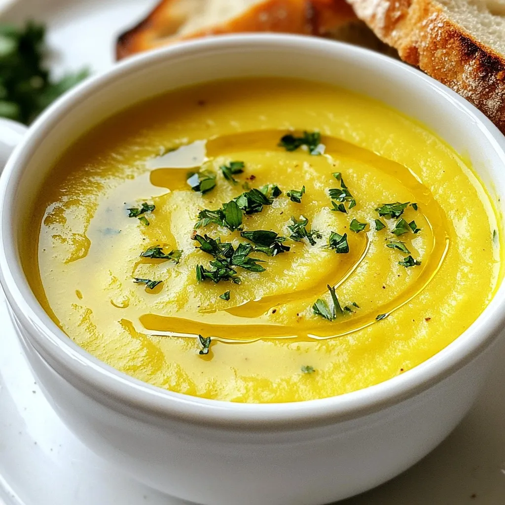 For my immune-boosting garlic soup, I use: - 10 cloves of garlic, minced - 1 medium onion, chopped - 2 tablespoons olive oil - 1 teaspoon ground turmeric - 1 teaspoon ground cumin - 4 cups vegetable broth - 1 cup water - 1 cup kale, chopped - 1 medium carrot, diced - 1 teaspoon fresh thyme or ½ teaspoon dried thyme - Salt and pepper to taste - Juice of 1 lemon - Fresh parsley, chopped (for garnish) Let’s talk about the key ingredients. Garlic is a powerhouse for your immune system. It has compounds that fight germs and infections. The onion adds flavor and has antioxidants that help keep you healthy. Olive oil provides healthy fats which are good for your heart. Turmeric and cumin bring not just flavor, but they also are great anti-inflammatories. Kale is packed with vitamins, and it’s a fantastic source of fiber. Carrots add sweetness and are good for your eyes. To make the soup even better, I like to add fresh parsley on top. It adds color and a fresh taste. You can also drizzle a bit of olive oil for richness. If you want, try adding a squeeze of lemon for extra zing. A slice of crusty whole-grain bread pairs nicely, too. {{ingredient_image_1}} First, gather all your ingredients. You will need 10 cloves of garlic, 1 medium onion, and 2 tablespoons of olive oil. Also, have 1 teaspoon each of ground turmeric and ground cumin ready. Don’t forget 4 cups of vegetable broth, 1 cup of water, and 1 cup of chopped kale. You will also need 1 medium diced carrot, thyme, salt, and pepper. Lastly, prepare the juice of 1 lemon and some fresh parsley for garnish. Start by heating the olive oil in a large pot over medium heat. Add the chopped onions and cook them until they look clear, about 3 to 4 minutes. Next, mix in the minced garlic and cook for 2 more minutes. Stir the garlic until it smells good but be careful not to burn it. Then, add the ground turmeric and cumin, stirring for about 30 seconds. This toasts the spices and brings out their flavor. After that, pour in the vegetable broth and water. Bring this mixture to a boil. Once it bubbles, add the diced carrots, kale, and thyme. Lower the heat and let it simmer with the lid on for 15 to 20 minutes. You want the veggies to be tender and soft. Once done, take the pot off the heat. Now, stir in the lemon juice for a fresh taste. To make the soup smooth, use an immersion blender. If you don’t have one, carefully transfer the soup in batches to a countertop blender. Blend until it is creamy. Finally, taste it and add salt and pepper as needed. Serve the soup hot, garnished with fresh parsley for a lovely touch. To boost the flavor of your garlic soup, start with fresh garlic. Fresh garlic packs a punch. You can also add a splash of vinegar for a tangy kick. A dash of red pepper flakes gives a nice heat. Consider using homemade vegetable broth for a richer taste. You can also add a swirl of cream before serving for a creamy texture. Adjust cooking time based on your vegetable choices. If you add softer veggies like zucchini, cut the simmer time. They cook faster than carrots and kale. If you prefer a thicker soup, let it simmer longer. Just watch the veggies so they don’t get mushy. Always taste as you go. This helps you find a perfect balance. If you're vegan, use a plant-based broth. For gluten-free options, ensure your broth is gluten-free. You can swap kale for spinach if you wish. If you dislike thyme, fresh basil works well too. For a nut-free version, skip any cream toppings. These swaps keep the soup tasty for everyone. Be creative and make it your own! Pro Tips Use Fresh Garlic: Fresh garlic has a more potent flavor and health benefits compared to pre-minced or jarred garlic. Look for firm cloves with no dark spots. Customize the Greens: While kale is a great choice, feel free to substitute with Swiss chard or spinach for a different flavor profile and additional nutrients. Adjust the Thickness: If you prefer a thicker soup, reduce the amount of broth or add a starchy vegetable like potato to achieve your desired consistency. Enhance with Toppings: Consider adding a dollop of yogurt or a sprinkle of red pepper flakes for an extra layer of flavor and creaminess. {{image_2}} Garlic is a superstar for your immune system. It has a compound called allicin. This helps fight germs and viruses. Eating garlic can lower your chances of getting sick. Studies show that people who eat garlic regularly have fewer colds. When you cook garlic, it still keeps its healthy benefits. So, don't skip this key ingredient in your soup. The other ingredients add even more health benefits. Onions contain quercetin, which can reduce inflammation. Turmeric has curcumin, known for its strong anti-inflammatory effects. Kale is packed with vitamins A, C, and K. It boosts your immune system and improves your vision. Carrots add beta-carotene, which helps with skin and eye health. Olive oil contains healthy fats that your body needs. Each ingredient works together to make this soup a nutrient powerhouse. This soup is not just tasty; it’s good for your body too. It can help with digestion due to its high fiber content. The warm broth keeps you hydrated. The lemon juice adds vitamin C, which is great for your skin and health. The fresh parsley on top brings more vitamins and minerals. Enjoying this soup can also lift your spirits, making it a perfect comfort food. With each bowl, you fuel your body while enjoying every spoonful. This garlic soup is already vegan, but you can enhance it. Swap vegetable broth with homemade broth for richer flavor. Use coconut cream instead of olive oil for a creamy touch. This adds a sweet, tropical layer to the soup. You can also add nutritional yeast for a cheesy flavor. It’s loaded with vitamins too. Want to boost nutrition? Try adding beans or lentils for protein. They make the soup more filling. You can also toss in some quinoa, which adds texture and fiber. If you like more veggies, add spinach or peas. These add color and more vitamins. Experiment with different herbs and spices to change the taste. Use rosemary or basil for a fresh twist. They both pair well with garlic. You can also try ginger for a spicy kick. A pinch of chili flakes can add heat if you like it spicy. Each herb brings its own flavor and health benefits. Yes, you can make this soup ahead of time. It tastes even better after sitting for a day. Just let it cool and store it in an airtight container. Store leftovers in the fridge. Use a container that seals well. The soup will stay fresh for about 3-4 days. Yes, this soup is great for freezing. Divide it into portions and place it in freezer-safe bags. It stays good for up to three months. Serve garlic soup with crusty bread or a fresh salad. You can also enjoy it with a sprinkle of cheese on top. You can eat garlic daily for health benefits. Aim for 1-2 cloves a day. This helps boost your immune system and adds flavor to meals. This blog post shared easy steps to make garlic soup. I covered ingredients, cooking tips, and health perks. Remember, garlic boosts your immune system and adds great flavor. You can adapt this soup for diets, too. Feel free to experiment with herbs or add your favorite veggies. Enjoy this tasty dish that warms both the body and mind. It’s healthy, simple, and perfect for sharing. Happy cooking!