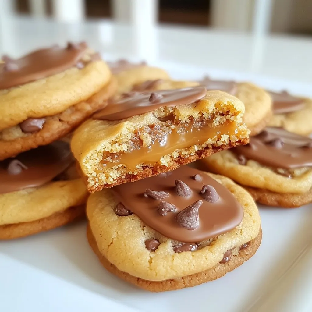 To make Twix cookies, you need simple ingredients. These items come together to create a delicious treat. Here’s what you’ll need: - 1 cup unsalted butter - 1 cup brown sugar - 1/2 cup granulated sugar - 2 large eggs - 1 teaspoon vanilla extract - 3 cups all-purpose flour - 1 teaspoon baking soda - 1/2 teaspoon salt - 1 cup caramel sauce - 1 cup chocolate chips - 1/2 cup crushed shortbread cookies Each ingredient plays a key role. The butter adds richness, while the sugars give sweetness. Eggs bind everything and add moisture. Flour gives structure, and baking soda helps cookies rise. Salt brings out the flavors, and caramel adds that classic Twix taste. Chocolate chips and crushed shortbread provide extra texture and fun. Using these fresh ingredients ensures the best flavor. Check your pantry for anything you might need. You can find most items at your local grocery store. Always pick quality products for the best results. {{ingredient_image_1}} First, preheat your oven to 350°F (175°C). This step is key for even baking. Next, line two baking sheets with parchment paper. This helps the cookies not stick and makes cleanup easy. In a large bowl, add the softened butter, brown sugar, and granulated sugar. Beat them together until the mixture is light and fluffy. This step creates air in the dough, which makes the cookies soft. Now, add the eggs one at a time. Mix well after each egg. Then, pour in the vanilla extract. Make sure everything blends smoothly. This adds flavor and richness to your cookie dough. In another bowl, whisk together the flour, baking soda, and salt. It’s important to measure the flour correctly. Too much flour can make your cookies dry. Use a spoon to fluff the flour before scooping it. Gradually add the dry mix to the wet mixture. Stir gently until just combined. Be careful not to overmix. Overmixing can lead to tough cookies. You want a soft dough that holds together. Gently fold in the chocolate chips and crushed shortbread cookies. This adds a nice crunch and chocolatey flavor. Use a spatula and be gentle to keep the dough light. Using a cookie scoop or your hands, form balls of dough. Place them on the baking sheets about 2 inches apart. Then, use your thumb or the back of a teaspoon to make a small indentation in each cookie ball. This will hold the caramel later. Spoon a small amount of caramel sauce into each indentation. Be sure not to overfill. A teaspoon of caramel is usually just right. This sweet filling makes the cookie special. Bake your cookies in the preheated oven for 12-15 minutes. The edges should be golden brown, but the center will still be soft. Let them cool on the baking sheet for a few minutes. Then, move them to wire racks to cool completely. If you want an extra treat, melt some chocolate and drizzle it over the cooled cookies. This adds a nice touch and makes them look fancy. Enjoy your Twix cookies! To get the best cookie texture, follow these steps: - Use room temperature butter. Softened butter mixes well and gives a nice rise. - Don’t overmix your dough. Mix until just combined for softer cookies. - Pay attention to baking time. Bake until edges are golden, but the center should stay soft. - Let cookies cool on the baking sheet first. This keeps them from breaking. You can swap some ingredients if needed: - Instead of unsalted butter, use coconut oil for a dairy-free option. - For brown sugar, try coconut sugar for a richer flavor. - If you lack chocolate chips, use chunks or even white chocolate. - For caramel, you can use toffee bits if you're in a hurry. Keep your cookies fresh with these easy tips: - Store cookies in an airtight container at room temperature. - Add a slice of bread to keep them soft. The bread will help absorb moisture. - If you want to save them longer, freeze the cookies. Just wrap them well! - They last about a week at room temp and up to three months in the freezer. Pro Tips Chill the Dough: For an even thicker cookie, refrigerate the dough for at least 30 minutes before baking. Use Quality Chocolate: Opt for high-quality chocolate chips for a richer flavor in your cookies. Customize Your Caramel: If you prefer a salted caramel flavor, sprinkle a pinch of sea salt on top of the caramel before baking. Storage Tips: Store cookies in an airtight container at room temperature to keep them fresh for up to a week. {{image_2}} You can add nuts to create nutty Twix cookies. Chopped walnuts or pecans work well. They bring a crunchy texture and a rich taste. Simply mix in one cup of nuts with your chocolate chips and shortbread. This small tweak adds a delightful twist to the classic recipe. Peanut butter lovers will enjoy these cookies. To make peanut butter Twix cookies, add half a cup of creamy peanut butter to the butter and sugar mixture. Blend it well for a smooth texture. This addition gives the cookies a nutty flavor and extra creaminess. They taste amazing with caramel and chocolate. For a gluten-free option, swap all-purpose flour with almond or coconut flour. Use a one-to-one gluten-free flour blend for best results. This change keeps your cookies soft and chewy. Make sure the rest of your ingredients are gluten-free too. Enjoy your delicious cookies, worry-free! To keep your Twix cookies fresh, use airtight containers. Glass or plastic containers work well. Store them at room temperature. Avoid direct sunlight and heat. This keeps the cookies soft and tasty. If you want to save some for later, freezing works great. First, let the cookies cool completely. Then, place them in a single layer on a baking sheet. Freeze until firm, about 1 hour. Next, transfer the cookies to a freezer bag. Remove as much air as possible before sealing. They can last up to three months. To thaw, take them out of the freezer. Leave them at room temperature for about 30 minutes. You can also warm them in the oven at a low temperature for a few minutes. This brings back that fresh-baked taste. When stored properly, Twix cookies last about one week at room temperature. If you freeze them, they can last up to three months. Just remember, the fresher they are, the better they taste! Twix cookies are a fun spin on the classic candy bar. They combine a soft, chewy cookie base with layers of caramel and chocolate. Each bite gives you the taste of a Twix bar in cookie form. These cookies have buttery shortbread, sweet caramel, and rich chocolate chips mixed in. They are perfect for sharing or enjoying as a treat. To make your Twix cookies chewy, follow these tips: - Use more brown sugar than white sugar. Brown sugar adds moisture. - Do not overmix the dough. Mix just until combined. - Bake until the edges are lightly golden but the center is soft. - Let them cool on the sheet for a few minutes. This keeps them soft. Yes, you can use homemade caramel in Twix cookies. Making your own caramel gives you control over the flavor and texture. Just cook sugar with butter and cream until it thickens. Let it cool before adding it to your cookies. Homemade caramel can make your cookies even more special. Cookies may spread for a few reasons: - If your butter is too warm, cookies will spread too much. - Not enough flour can also cause spreading. Make sure to measure flour correctly. - If you skip chilling the dough, cookies may flatten. Chill the dough for about 30 minutes before baking. If you don’t have caramel sauce, try these alternatives: - Use chocolate ganache for a different flavor. - Peanut butter or Nutella can add a nice twist. - Try using a fruit jam for a unique take. Each option will change the taste and texture, so choose what you like! You now have all the details to make delicious Twix cookies. We covered the essential ingredients and step-by-step instructions, plus tips for perfect texture and ingredient swaps. Choose fun variations like nutty or peanut butter Twix cookies for a twist. Remember to store them properly for long-lasting freshness. Enjoy your baking journey, and let your creativity shine with these treats. These cookies will surely impress you and your friends. Happy baking!