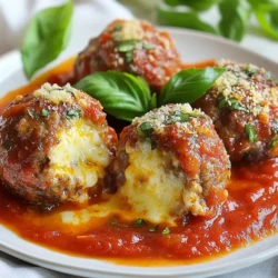 - 1 pound ground beef - 1/2 pound ground pork (or more beef or turkey) - 1 cup breadcrumbs - 8 ounces mozzarella cheese, cut into small cubes - 1/4 cup grated Parmesan cheese - 1/4 cup fresh parsley, chopped - 1 teaspoon garlic powder - 1 teaspoon onion powder - Salt and pepper to taste - 2 cups marinara sauce - Fresh basil leaves - Extra Parmesan cheese When I make stuffed mozzarella meatballs, I rely on these key ingredients. The blend of ground beef and pork gives the meatballs a rich flavor. The breadcrumbs add texture, while the mozzarella inside creates a gooey surprise. I love using fresh parsley for a bright taste. Parmesan cheese boosts the flavor, and garlic and onion powders add depth. Marinara sauce ties the dish together and makes it cozy. For garnish, fresh basil leaves look lovely and taste fresh. Extra Parmesan cheese adds a nice touch. Each ingredient plays a role in creating a savory and hearty dish that everyone enjoys. {{ingredient_image_1}} Start by preheating your oven to 375°F (190°C). This heat will help cook the meatballs evenly. While the oven warms up, grab a baking sheet and line it with parchment paper. This step keeps the meatballs from sticking and makes clean-up easy. In a large mixing bowl, combine 1 pound of ground beef and 1/2 pound of ground pork, if you choose to use it. Add 1 cup of breadcrumbs, 1/4 cup of grated Parmesan cheese, and 1/4 cup of chopped fresh parsley. Crack in 1 large egg and sprinkle in 1 teaspoon of garlic powder and 1 teaspoon of onion powder. Don't forget to season with salt and pepper. Mix the ingredients gently until just combined. Be careful not to overmix. This keeps your meatballs tender and juicy. Now, take a handful of the meat mixture and flatten it in your hand. Place a small cube of mozzarella cheese in the center. Fold the meat around the cheese to form a ball. Make sure the cheese is fully enclosed. This step is important for that melty surprise inside. Repeat this process until you use all the meat mixture. Place the stuffed meatballs on the prepared baking sheet. Slide them into your preheated oven. Bake for 20 to 25 minutes. You want them to be cooked through and nicely browned on the outside. Use a meat thermometer if you have one; the center should reach 160°F (71°C). While the meatballs bake, heat 2 cups of marinara sauce in a skillet over medium heat. Once the meatballs are done, carefully transfer them to the skillet. Let them simmer in the sauce for about 5 to 10 minutes. This step adds flavor and keeps the meatballs moist. When it’s time to serve, place the cheesy stuffed meatballs over cooked pasta or alongside some crusty bread. Spoon marinara sauce over the top for extra flavor. For a lovely finish, garnish with fresh basil leaves and an extra sprinkle of Parmesan cheese. Enjoy your hearty meal! To make great meatballs, avoid overmixing the meat. If you mix too much, your meatballs can get tough. Just blend the ingredients until they come together. Using cold ingredients also helps. Keep your meat and eggs in the fridge until you’re ready to mix. Adding herbs and spices can boost the taste of your meatballs. Fresh parsley gives a bright flavor. Garlic powder and onion powder add depth. You can also try adding Italian seasoning or red pepper flakes for extra kick. Experiment with flavors you love! You can bake or fry your meatballs. Baking is simple and lets them cook evenly. Just place them on a baking sheet and pop them in the oven. Frying gives the meatballs a nice crust. If you choose to fry, heat oil in a pan and cook until golden brown. Both methods work well; it just depends on your preference. Pro Tips Choose Your Meat Wisely: Combining ground beef with ground pork adds flavor and moisture. If you prefer a leaner option, ground turkey works well too! Keep Cheese Cold: For the best results, ensure your mozzarella is cold when adding it to the meatballs. This helps the cheese retain its shape during baking. Don’t Overmix: When combining your ingredients, mix just until combined. Overmixing can make the meatballs tough instead of tender! Simmer for Flavor: Letting the meatballs simmer in marinara sauce allows them to absorb the flavors, making for a more delicious dish. Enjoy the extra time for flavor development! {{image_2}} You can swap ground beef for turkey or chicken. These meats are leaner and can taste great. Turkey offers a mild flavor that lets spices shine. Chicken gives a light taste, perfect for those who prefer it. Remember to adjust cooking times, as lean meats cook faster. While mozzarella is classic, other cheeses work well too. Try provolone or gouda for a rich flavor. Cheddar adds a sharp twist. You can even mix cheeses for a fun flavor blend. Just ensure they melt nicely for that gooey center you love. For gluten-free meatballs, use gluten-free breadcrumbs. You can also crush gluten-free crackers as a substitute. For the sauce, look for gluten-free marinara or make your own with fresh tomatoes and herbs. This way, everyone can enjoy your hearty dish! To keep your stuffed mozzarella meatballs fresh, store them properly. First, let the meatballs cool down to room temperature. Then, place them in an airtight container. This prevents moisture loss and keeps them tasty. You can store them in the fridge for up to three days. If you want to enjoy them later, freezing is a great option. Freezing stuffed meatballs is simple. Start by placing them on a baking sheet in a single layer. This way, they won't stick together. Freeze them for about two hours until firm. Once frozen, transfer the meatballs to a freezer-safe bag. Be sure to remove any extra air before sealing. Frozen meatballs will stay good for about three months. When you're ready to eat your meatballs, reheating is key. The oven is a great choice to keep them juicy. Preheat your oven to 350°F (175°C). Place the meatballs on a baking dish and cover with foil. Heat for about 15-20 minutes. For a quicker option, you can use the microwave. Just add a splash of marinara sauce to keep them moist. Heat in short bursts, checking frequently to avoid dryness. Enjoy your delicious meal! Yes, you can prepare these meatballs in advance. To meal prep, form the meatballs and place them on a baking sheet. Cover and refrigerate them for up to 24 hours. You can also freeze them. Just freeze the raw meatballs on a tray, then transfer them to a freezer bag. They can last for about three months. When ready to cook, bake them straight from the freezer, adding a few extra minutes to the cooking time. While marinara is a classic choice, there are many sauces you can try. Consider a creamy Alfredo sauce for a rich twist. You could also use a spicy arrabbiata or a tangy barbecue sauce for a change. Each sauce brings out different flavors, making your meal unique. Feel free to experiment with different sauces to find your favorite. To check if the meatballs are done, use a food thermometer. The internal temperature should reach 160°F (71°C). If you don’t have a thermometer, cut one meatball in half. It should be no longer pink inside, and the juices should run clear. This ensures that they are safe to eat. Yes, baking is a great method! It is easier and less messy than frying. Preheat your oven to 375°F (190°C) and place the meatballs on a lined baking sheet. Bake them for 20-25 minutes until they are browned and cooked through. Baking keeps the meatballs tender and lets the cheese melt perfectly inside. In this post, we explored how to make stuffed mozzarella meatballs. You learned about the key ingredients, from ground meats to seasonings. I shared step-by-step instructions for preparing and baking the meatballs, along with tips for perfecting texture and flavor. You also discovered variations for different diets and how to store leftovers. Remember that these meatballs offer lots of room for creativity. Enjoy the cooking process and make them your own!