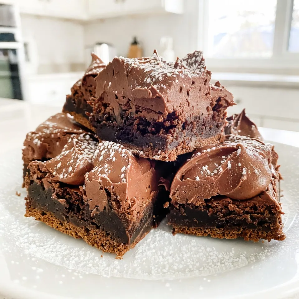 - 1 cup unsalted butter (2 sticks) - 8 ounces semi-sweet chocolate, chopped - 1 cup granulated sugar - 1 cup brown sugar, packed - 4 large eggs - 1 teaspoon vanilla extract - 1 cup all-purpose flour - 1/4 cup unsweetened cocoa powder - 1/2 teaspoon baking powder - 1/4 teaspoon salt - 1 cup heavy cream - 4 ounces dark chocolate, chopped - 2 tablespoons powdered sugar - 1 teaspoon vanilla extract (for mousse) You can swap unsalted butter for coconut oil. This adds a nice twist. If you want a dairy-free option, use almond or oat milk in place of heavy cream. For sweeteners, try using maple syrup instead of granulated sugar. This gives a unique flavor. If you prefer a gluten-free treat, simply use a gluten-free flour blend. These swaps keep the brownies tasty. {{ingredient_image_1}} Start by preheating your oven to 350°F (175°C). Grease a 9x13 inch baking pan with butter. Line the pan with parchment paper, leaving some paper hanging over the sides. This helps you lift the brownies out later. In a medium saucepan, add 1 cup of unsalted butter and 8 ounces of chopped semi-sweet chocolate. Heat over low heat. Stir until the mixture is smooth and melted. Once melted, take it off the heat and let it cool for a few minutes. In a large bowl, add 1 cup of granulated sugar and 1 cup of packed brown sugar. Pour in the cooled chocolate and butter mix. Whisk it until combined. Add 4 large eggs, one at a time, mixing well after each. Add 1 teaspoon of vanilla extract and stir again until smooth. In a separate bowl, whisk together 1 cup of all-purpose flour, 1/4 cup of unsweetened cocoa powder, 1/2 teaspoon of baking powder, and 1/4 teaspoon of salt. Gradually add this dry mix to the wet ingredients, folding gently until just combined. Be careful not to overmix; this keeps them fudgy. Pour the brownie batter into the prepared pan. Spread it evenly with a spatula. Bake for 25-30 minutes. Check with a toothpick; it should come out with a few moist crumbs. Let the brownies cool completely in the pan. In another saucepan, heat 1 cup of heavy cream over medium heat until it simmers. Then, remove it from the heat. Add 4 ounces of chopped dark chocolate and stir until melted. Let this cool slightly. In a mixing bowl, whip the cooled chocolate mixture until fluffy. Add 2 tablespoons of powdered sugar and 1 teaspoon of vanilla extract. Continue to whip until soft peaks form. Once the brownies are cool, spread the mousse evenly on top. Chill in the fridge for at least 2 hours. Once set, lift the brownies out of the pan using the parchment paper. Cut them into squares or rectangles. Enjoy them chilled or at room temperature for a delicious treat. To get fudgy brownies, you must not overmix the batter. Mix until just combined. This keeps them dense and moist. Also, use good quality chocolate. Semi-sweet chocolate adds rich flavor. Let brownies cool completely before adding mousse. This step is key to keeping them soft. For smooth mousse, heat the cream gently. Stop heating before it boils. Add chopped dark chocolate and stir until melted. Then, cool the mixture slightly before whipping. Whipping should be done at medium speed. Stop once you see soft peaks. Overwhipping can make the mousse grainy, so watch closely. One common mistake is using cold ingredients. Eggs should be at room temperature. This helps them mix better. Another mistake is not letting the brownies cool enough. If you add mousse too early, it will melt. Lastly, don’t skip chilling the mousse. Chilling helps it set and stay fluffy. Pro Tips Use Quality Chocolate: The flavor of your brownies and mousse greatly depends on the quality of chocolate you use, so opt for high-quality semi-sweet and dark chocolate for the best taste. Don’t Overmix: When combining the dry and wet ingredients, mix until just combined to ensure your brownies remain fudgy and moist. Cool Completely: Allow the brownies to cool completely before adding the mousse layer to prevent it from melting and mixing into the brownies. Chill for Best Results: For the mousse to set properly, refrigerate the assembled brownies for at least 2 hours – this will enhance the texture and flavor. {{image_2}} You can easily add nuts or chocolate chips to your brownies. I love adding chopped walnuts or pecans for a nice crunch. Just mix in 1 cup of your favorite nuts into the batter before baking. If you prefer more chocolate flavor, toss in 1 cup of chocolate chips. They melt slightly and give a lovely gooeyness. Switching the chocolate can change the flavor. You can use dark chocolate for a rich taste. If you like it sweeter, use milk chocolate. Even white chocolate can work, but it will change the mousse’s color and taste. Try mixing different chocolates for a unique twist. Making these brownies gluten-free is simple. Just replace all-purpose flour with gluten-free flour. This swap works well without changing the taste. You can also use almond flour or coconut flour for added flavor. Ensure that all other ingredients are gluten-free to keep the recipe safe for those with gluten sensitivities. Store your decadent chocolate mousse brownies in an airtight container. Layer parchment paper between the brownies to keep them from sticking together. This helps maintain their texture and flavor. Keep the container in a cool, dry place. If you live in a warm area, consider refrigerating them. When stored properly, these brownies last about 3 to 5 days at room temperature. If you refrigerate them, they can stay fresh for up to a week. The mousse layer may soften a bit, but the flavor remains rich and delightful. You can freeze brownies for longer storage. Cut them into squares before freezing. Wrap each piece in plastic wrap and then place them in a freezer bag. They can last up to 3 months in the freezer. For the mousse, it’s best to freeze it separately. To enjoy, thaw both in the fridge overnight. Reassemble before serving for the best texture. Yes, you can make the brownies a day or two ahead. Just cool them fully before storing. Wrap them tightly in plastic wrap. Keep them in the fridge to stay fresh. Take them out when you’re ready to add the mousse. To reheat brownies, place them in the microwave. Heat them for about 10 to 15 seconds. Check to see if they feel warm. You can also warm them in the oven at 300°F for about 5 to 10 minutes. Just watch them closely so they don’t dry out. Yes, you can use a different pan size. Just remember that the baking time may change. A smaller pan will make thicker brownies, while a larger pan will make thinner ones. Adjust the baking time by checking for doneness with a toothpick. If your mousse doesn't set, it may be due to warm ingredients. Make sure the chocolate mixture cools before whipping. If it’s still soft, try chilling it longer in the fridge. You can also whip it again to add air and help it firm up. In this blog post, we explored how to make delicious brownies and chocolate mousse. You learned about key ingredients, simple steps, and handy tips. Each section aimed to guide you through the process, ensuring perfect results every time. Remember to try various swaps and mix-ins for your own twist. Follow these expert tips to avoid common mistakes and enjoy your treats longer with the right storage. Baking is all about having fun and being creative, so enjoy every bite!
