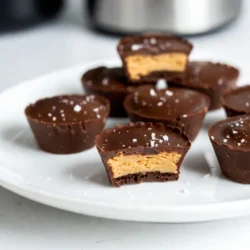 - 1 cup creamy peanut butter - 1/4 cup powdered sugar - 1/2 teaspoon vanilla extract - 1 1/2 cups dark chocolate chips - 1 tablespoon coconut oil - A pinch of sea salt Each ingredient plays a key role in making these treats. The creamy peanut butter provides a rich base. Powdered sugar adds just the right sweetness. Vanilla extract gives a lovely flavor boost. Dark chocolate chips create a tasty shell. Coconut oil helps the chocolate melt smoothly. A pinch of sea salt enhances the flavors. - For creamy peanut butter, you can use crunchy peanut butter for added texture. - Instead of powdered sugar, try maple syrup for a natural sweetener. - If you don't have vanilla extract, almond extract works well too. - You can swap dark chocolate chips for milk chocolate or white chocolate, depending on your taste. - For coconut oil, use vegetable oil as a substitute if needed. These substitutes keep the recipe flexible. You can create new flavors and textures based on what you have at home. - Muffin tin - Paper liners - Medium mixing bowl - Microwave-safe bowl - Spatula - Spoon Having the right tools makes this process easy. The muffin tin holds the cups, while paper liners help with cleanup. A mixing bowl is perfect for combining ingredients. A microwave-safe bowl is needed to melt chocolate easily. A spatula helps spread the chocolate and filling smoothly. A spoon is great for portioning out the peanut butter mixture. {{ingredient_image_1}} Start by grabbing a medium bowl. Add 1 cup of creamy peanut butter to the bowl. Next, mix in 1/4 cup of powdered sugar. Pour in 1/2 teaspoon of vanilla extract for flavor. Finally, add a pinch of sea salt. Stir everything together until it’s well combined. This filling should be smooth and sweet. Take a microwave-safe bowl and add 1 1/2 cups of dark chocolate chips. Next, add 1 tablespoon of coconut oil. This helps the chocolate melt smoothly. Heat the bowl in the microwave. Do this in 30-second intervals. Stir the chocolate after each interval. Keep heating until it is fully melted and smooth. Get a muffin tin and line it with paper liners. Pour about 1 tablespoon of the melted chocolate into each liner. Use the back of a spoon to spread the chocolate evenly across the bottom. This will create the base for your cups. Make sure to cover the bottom well. Now, take about 1 tablespoon of the peanut butter mixture. Place it on top of the chocolate layer in each liner. Press down gently to flatten the filling. The peanut butter should be even and smooth. This is the heart of your peanut butter cup. Pour more melted chocolate over the peanut butter filling. Use about 1 tablespoon on top of each cup. Smooth it out with a spatula. This seals the filling inside the chocolate shell. Make sure it covers the filling completely. Place the muffin tin in the refrigerator. Let it chill for at least 30 minutes. This helps the chocolate harden fully. Once set, remove the cups from the muffin tin. Peel off the wrappers and enjoy your homemade peanut butter cups! To get a smooth chocolate shell, always use high-quality chocolate chips. Dark chocolate works best for a rich flavor. Melt the chocolate slowly in the microwave. Heat it in short bursts, stirring often. This keeps the chocolate from burning. Pour just enough melted chocolate into each liner, about one tablespoon. Use the back of a spoon to spread it evenly across the bottom. A thin layer helps the cups stay firm. For a great peanut butter filling, mix your ingredients well. Combine creamy peanut butter, powdered sugar, vanilla extract, and a pinch of sea salt in a bowl. Make sure there are no lumps in the mixture. You want a creamy texture. If you prefer a sweeter taste, adjust the powdered sugar to your liking. A little extra sugar adds to the flavor without overpowering it. One common mistake is rushing the melting process. Always melt chocolate slowly to avoid clumps. Another mistake is filling the cups too much. Keep one tablespoon of the filling per cup to ensure it seals well. Lastly, don’t skip the chilling step. This step is key for the chocolate to harden and hold its shape. If you follow these tips, your peanut butter cups will turn out perfect every time. Pro Tips Use Quality Chocolate: The flavor of your peanut butter cups depends largely on the chocolate you use. Opt for high-quality dark chocolate for a richer taste. Chill Between Layers: For a cleaner separation between chocolate and peanut butter, chill the first chocolate layer before adding the peanut butter filling. Experiment with Flavors: Feel free to customize your peanut butter filling by adding ingredients like crushed pretzels, coconut, or even a dash of cinnamon for extra flavor. Store Properly: Keep your peanut butter cups in an airtight container in the refrigerator to maintain their freshness and prevent them from melting. {{image_2}} You can add fun flavors to your peanut butter cups. Here are some ideas: - Sea Salt: Sprinkle a little sea salt on top. This adds a nice crunch and balance to the sweetness. - Chocolate Drizzle: After chilling, melt some chocolate and drizzle it over the top. It looks pretty and tastes great. - Nuts: Chop some nuts and mix them into the peanut butter filling for extra crunch. You can also make your peanut butter cups fit your diet: - Vegan: Use dairy-free chocolate chips and skip the coconut oil. This keeps it vegan-friendly. - Sugar-Free: Substitute powdered sugar with a sugar-free sweetener. Just make sure it mixes well with the peanut butter. - Gluten-Free: This recipe is naturally gluten-free! Just check your chocolate to ensure it’s safe. You don’t have to stick to dark chocolate. Here are some options: - Milk Chocolate: For a sweeter taste, use milk chocolate chips. This will make your cups creamier. - White Chocolate: If you love white chocolate, use it for a tasty twist. Just remember to adjust the sweetness. - Bittersweet Chocolate: For a richer flavor, try bittersweet chocolate. It gives a nice depth to the flavor. Feel free to mix and match these ideas to create your perfect peanut butter cup! To keep your homemade peanut butter cups fresh, store them in an airtight container. You can use a glass jar or a plastic container with a tight lid. Place parchment paper between layers to avoid sticking. Keep them in a cool, dry place, away from direct sunlight. These treats last about one week at room temperature. If you want to make them last longer, freezing works great! Place the cups in a single layer on a tray and freeze them for about one hour. Once firm, move them to an airtight container. They can stay in the freezer for up to three months. No need to reheat these delicious cups. Simply take them out of the fridge or freezer and enjoy! If they are frozen, let them sit at room temperature for a few minutes. This will soften them just right for eating. You can also serve them with a glass of milk or a scoop of ice cream for an extra treat! Yes, you can use milk chocolate. It will make the cups sweeter. Milk chocolate has a creamier taste. If you like sweeter treats, use it. Just melt it like dark chocolate. Follow the same steps for making the shells. To make sugar-free peanut butter cups, skip the powdered sugar. Use natural peanut butter. It often has no added sugar. You can also add a sugar substitute. Choose one that suits your taste. Just mix it in with the peanut butter filling. To remove the cups, chill them well first. This helps the chocolate set. Once they are firm, gently peel the paper away. If they stick, try using a knife. Slide it around the edges to loosen them. Yes, you can make these cups ahead of time. They store well in the fridge. Just keep them in an airtight container. If you want to freeze them, wrap each cup in plastic. They will last up to three months in the freezer. You learned how to make delicious peanut butter cups step-by-step. We covered ingredients, helpful tips, and variations to suit your taste. I shared easy storage methods to keep your treats fresh. Remember, a little practice makes perfect, especially with the chocolate shell. Try new flavors or dietary choices to make it your own. Enjoy your tasty creations, and don’t forget to share them with friends!