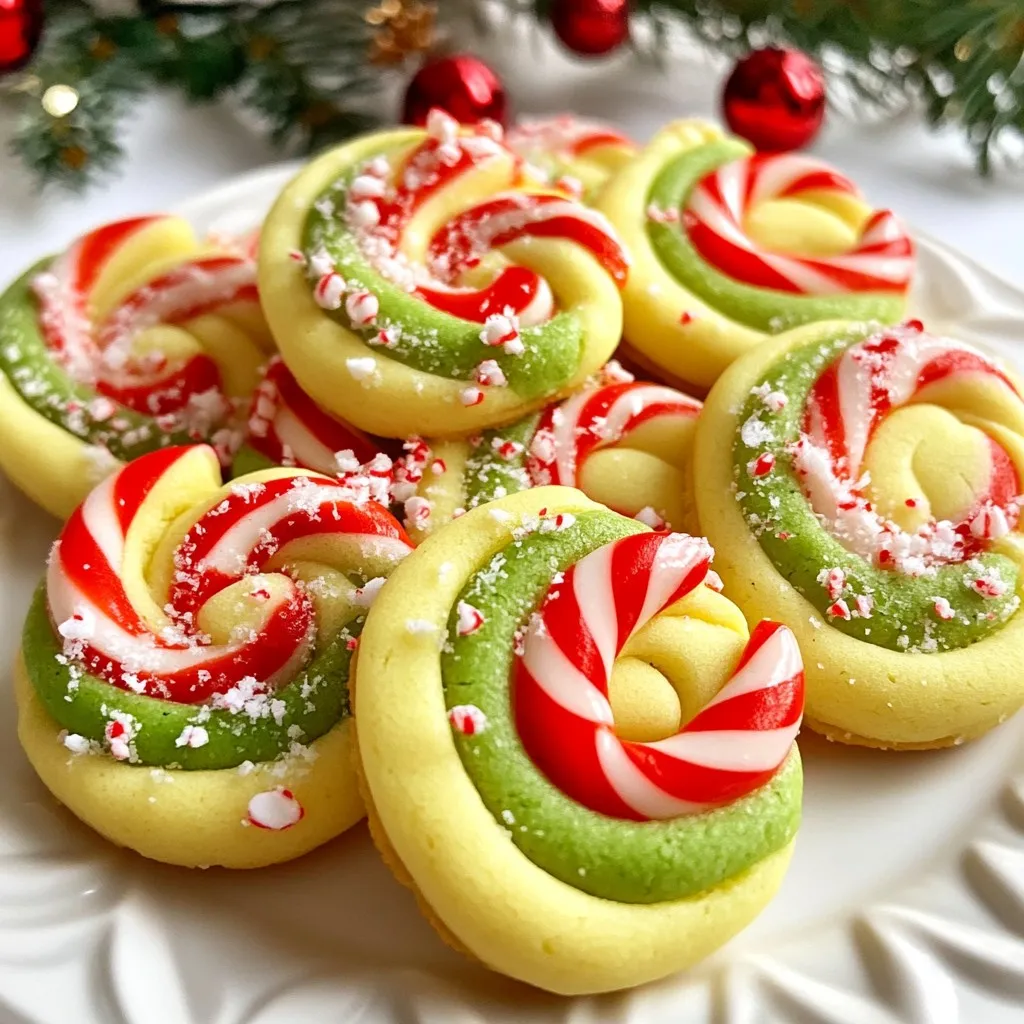 - 1 cup unsalted butter, softened - 1 cup powdered sugar - 1 large egg - 1 teaspoon vanilla extract - 2½ cups all-purpose flour - 1 teaspoon baking powder - ½ teaspoon salt - ¼ teaspoon peppermint extract - Red and green food coloring - Crushed candy canes (for topping) Candy cane cookies are a joy to make. The ingredients are simple and fun. You will need to gather everything before you start. First, you need unsalted butter. It should be soft. This helps it mix well. Next, get powdered sugar. This sugar makes the cookies sweet and fluffy. You will also need one large egg. This holds the dough together. Vanilla extract adds a nice flavor. It makes the cookies taste rich and warm. All-purpose flour gives the cookies their shape. Baking powder helps them rise. You will also need salt. It enhances all the flavors. Peppermint extract is key. It gives the cookies their minty taste. For color, you need red and green food coloring. These colors make the cookies festive and fun. Finally, crushed candy canes are for topping. They add a crunchy texture and a burst of minty flavor. Now you have all the ingredients to create these tasty candy cane cookies! {{ingredient_image_1}} Start by preheating your oven to 350°F (175°C). This helps your cookies bake evenly. While the oven warms up, line two baking sheets with parchment paper. The paper keeps the cookies from sticking. It also makes clean-up easy. In a large bowl, cream together 1 cup of softened butter and 1 cup of powdered sugar. Mix until the mixture is light and fluffy. Next, beat in one large egg and 1 teaspoon of vanilla extract. Blend these ingredients until they are well combined. In another bowl, whisk together 2½ cups of all-purpose flour, 1 teaspoon of baking powder, and ½ teaspoon of salt. Gradually add this dry mix to the wet ingredients. Keep mixing until you form a dough. Now, divide the dough in half. To one half, add ¼ teaspoon of peppermint extract and a few drops of red food coloring. Stir until you achieve your desired red color. In the other half, add green food coloring and mix until it is well combined. Next, roll each colored dough into long ropes about 12 inches long. Lay one red and one green rope next to each other. Gently twist the ropes together to form a candy cane shape. Place the shaped cookies on your prepared baking sheets. Press crushed candy canes over the top for a festive touch. Finally, bake the cookies for 10-12 minutes until the edges are lightly golden. Let them cool on the baking sheets before moving them to a wire rack. When you cream butter and sugar, start with soft butter. It helps mix better. Use a large bowl and a hand mixer or stand mixer. Beat until it looks light and fluffy. This takes about 3 to 5 minutes. If you rush this step, your cookies may not rise well. Always scrape down the sides of the bowl to mix evenly. This ensures every bit of sugar and butter mixes together. To shape your cookies, roll each colored dough into long ropes. Aim for about 12 inches each. Lay one red and one green rope side by side. Press them gently together. Now, twist them lightly to form a candy cane shape. It is fun and easy! The twist makes the colors blend nicely. If the dough is too soft, chill it for a bit. This helps keep the shape during baking. Set your oven to 350°F (175°C) before you start baking. Line your baking sheets with parchment paper. This helps prevent sticking. Bake cookies for 10 to 12 minutes. Look for lightly golden edges. If you bake too long, cookies can turn hard. Let them cool for a few minutes on the sheets before moving them. This keeps their shape intact and makes them easier to handle. Pro Tips Chill the Dough: For easier handling and to prevent spreading, chill the dough for about 30 minutes before shaping the cookies. Color Mixing: To achieve vibrant colors, use gel food coloring instead of liquid, as it won’t alter the dough’s consistency. Crushed Candy Cane Coating: For a more festive look, add the crushed candy canes just before baking to keep them from melting too much. Storage Tips: Store the cookies in an airtight container at room temperature for up to a week to maintain freshness. {{image_2}} To make gluten-free candy cane cookies, you can swap all-purpose flour for a gluten-free blend. Look for a blend that includes xanthan gum. This will help the cookies hold together well. Follow the same steps as the original recipe. The taste will still be festive and delicious! For a vegan version, replace the egg with a flax egg. To make a flax egg, mix one tablespoon of ground flaxseed with three tablespoons of water. Let it sit for a few minutes until it thickens. Use vegan butter instead of regular butter. The cookies will still taste great, and everyone can enjoy them! You can add fun flavors to your candy cane cookies. Try mixing in chocolate chips for a sweet twist. You can also add nuts like walnuts or pecans for a crunchy texture. Use almond extract instead of peppermint for a unique flavor. Feel free to experiment and find your favorite combination! To keep your candy cane cookies fresh, store them in an airtight container. Place parchment paper between layers to prevent sticking. This helps keep the cookies soft and tasty. You can store them at room temperature for up to a week. If you want to keep them longer, try freezing. Freezing candy cane cookies is easy and fun. First, let the cookies cool completely. Then, place them in a single layer on a baking sheet. Freeze them for about an hour until firm. After that, transfer the cookies to a freezer-safe bag or container. They can stay frozen for up to three months. When you want to enjoy them, just thaw at room temperature. Candy cane cookies can last for about a week at room temperature. If stored in the fridge, they can last up to two weeks. For frozen cookies, you can enjoy their flavor for three months. Always check for any signs of spoilage before eating. Keeping them in the right conditions makes sure they stay yummy! Yes, you can use margarine instead of butter. Margarine works well in cookies. It gives them a soft and tasty texture. However, the flavor may change slightly. Butter adds a rich taste. If you use margarine, choose one that is stick form for best results. To stop cookies from spreading, chill the dough before baking. After mixing, wrap it in plastic wrap. Let it chill for at least 30 minutes in the fridge. This helps the butter firm up. You can also make sure you measure the flour correctly. Too little flour can cause spreading. If you don't have food coloring, you can skip it. The cookies will still taste great. To add color naturally, try using beet juice for red or spinach juice for green. You can also dust the cookies with powdered sugar after baking for a festive look. In this blog post, we explored making delicious candy cane cookies. We covered all the key ingredients and detailed the steps to create them. I shared tips for shaping, baking, and storing your cookies perfectly. You can try many variations, including gluten-free and vegan options. Remember, following these tips can help you avoid common baking mistakes. Now, get ready to enjoy yummy treats that bring joy to any gathering!
