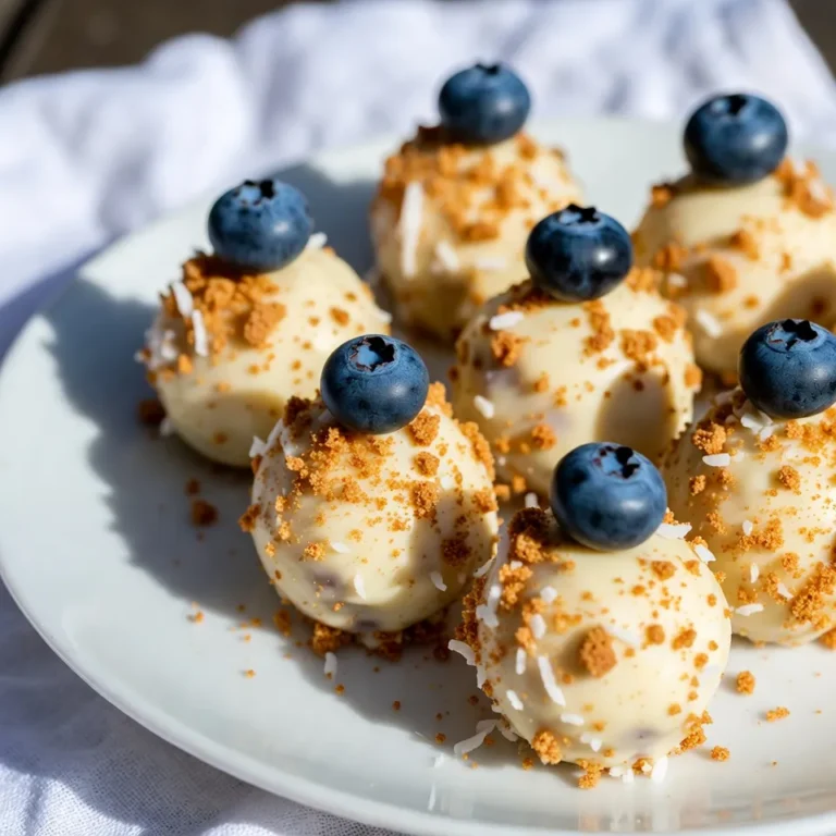 - 8 oz white chocolate, chopped - 1/2 cup heavy cream - 1/2 cup fresh blueberries, plus extra for garnish - 1 teaspoon vanilla extract - 1/2 cup crushed graham crackers - 1/2 cup desiccated coconut (optional) - Pinch of salt Choosing the right ingredients makes all the difference. Look for high-quality white chocolate. A good brand will melt smoothly and taste great in truffles. Check the label for cocoa butter content. The higher it is, the better the chocolate. Fresh blueberries are key to this recipe. Make sure they are plump and firm. Soft or mushy berries can ruin the flavor and texture. If fresh blueberries are not available, frozen ones will work. Just thaw and drain them first. For heavy cream, pick a brand with a high fat content. This adds richness to the truffles. If you need a substitute, use coconut cream. It gives a lovely flavor twist and keeps the truffles rich. {{ingredient_image_1}} 1. First, heat the heavy cream. Use a small saucepan on medium heat. Stir it until it starts to simmer. 2. Be careful not to let it boil. Once it's simmering, remove it from heat. 3. Next, add the chopped white chocolate. Stir until it melts completely. A smooth mixture means you did it right. 1. Now, gently fold in the fresh blueberries. Add the vanilla extract too. 2. Don't forget a pinch of salt. This tiny amount really boosts the flavor. It makes the sweetness pop. 1. After the mixture is ready, cover the bowl. Place it in the fridge for about 2 hours. 2. Once it’s firm, scoop out small portions. I like using a melon baller or a small cookie scoop. 3. Roll each portion in your hands. Make smooth balls for the best look. 1. Roll half the truffles in crushed graham crackers. The other half can go in desiccated coconut. Both add nice textures. 2. Place the truffles on a lined baking sheet. For a special touch, add a small blueberry on top of each. 3. Refrigerate them again for about 30 minutes. This sets them perfectly. 4. For serving, arrange the truffles in a nice box or plate. A drizzle of white chocolate makes them look fancy! - Overheating the cream: Heat the cream gently. If it boils, the truffles may not set right. Keep an eye on it. - Not chilling the mixture enough: This step is key. If you skip it, your truffles won’t hold their shape. A firm mixture makes rolling easier. - Suggestions for additional flavorings: Try adding a splash of almond extract for a nutty twist. You can also mix in citrus zest for a fresh burst. - Experimenting with different coatings: Instead of just graham crackers and coconut, roll some in crushed nuts or colorful sprinkles. Each coating gives a fun new crunch! - Pairing with drinks: Serve these truffles with a glass of sweet sparkling wine or a cup of hot cocoa. The flavors work so well together! - Ideal occasions for serving truffles: These truffles shine at parties, holiday gatherings, or as a sweet treat after dinner. They also make great gifts when boxed nicely! Pro Tips Use Quality Chocolate: The flavor of your truffles heavily relies on the quality of the white chocolate you choose. Opt for a high-quality chocolate bar for the best results. Fresh Blueberries: Using fresh blueberries enhances the flavor and texture of the truffles. If fresh isn’t available, you can use frozen, but ensure they are thawed and drained well. Chill for Perfect Texture: Allow the mixture to chill thoroughly in the refrigerator. This ensures that the truffles hold their shape when rolled and makes them easier to handle. Experiment with Coatings: Don’t hesitate to try different coatings! Crushed nuts, cocoa powder, or even sprinkles can add unique flavors and textures to your truffles. {{image_2}} You can make these truffles even more fun by changing the fruit. Try adding raspberries or strawberries instead of blueberries. Each fruit brings its own taste. You can also use flavored extracts like almond or mint. Just a few drops can change the whole flavor. Remember to keep the flavor balance right. Switching up the type of chocolate can make a big difference. Use dark chocolate for a richer taste or milk chocolate for a creamier vibe. You can also change the coatings. Roll some truffles in nuts for a crunch or use colorful sprinkles for fun. This adds excitement to each bite. If you want to make these truffles vegan, swap the white chocolate for dairy-free chocolate. You can find many good brands that melt well. For the cream, use coconut cream or almond milk. These options keep the creamy texture while staying dairy-free. Enjoy your tasty treats without the dairy! To keep your white chocolate blueberry truffles fresh, store them in the fridge. The ideal temperature is between 32°F to 40°F. This cool environment helps maintain their creamy texture. When stored correctly, truffles last about one week. Use an airtight container to prevent them from drying out or absorbing other flavors. You can also freeze truffles if you want to keep them longer. Start by placing them in a single layer on a baking sheet. Freeze them for about two hours until firm. After that, transfer the truffles to a freezer-safe container. Make sure to separate layers with parchment paper to avoid sticking. They can last for up to three months in the freezer. When you're ready to enjoy them, thaw the truffles in the fridge overnight. Avoid thawing at room temperature to keep their texture intact. Enjoy your delightful treat anytime with these simple storage tips! White chocolate blueberry truffles are small, creamy treats. They blend rich white chocolate with fresh blueberries. The truffles have a sweet and fruity flavor. Each bite offers a smooth texture, balanced by the slight tartness of blueberries. You can coat them in crushed graham crackers or coconut. This adds crunch and makes them look beautiful. Yes, you can make these truffles ahead of time. After forming them, store them in the fridge. They stay fresh for about one week. For longer storage, you can freeze them. Just place them in an airtight container. They will last up to three months in the freezer. Thaw them in the fridge before serving. Yes, there are nut-free options. For the graham cracker coating, check that your brand is nut-free. If you want a crunchy texture, consider using crushed cookies. You can also use crushed pretzels for a salty twist. Keep the rest of the recipe the same for a nut-free treat. You know the mixture is ready when it is firm but still moldable. After refrigerating for about two hours, check its texture. It should hold its shape when you scoop it. If it is too soft, let it chill longer. The right firmness makes rolling the truffles easy and fun. Creating white chocolate blueberry truffles is fun and easy. We covered essential ingredients, tips for choosing the best items, and even step-by-step instructions to ensure your truffles turn out great. Don't forget the tricks to avoid common mistakes and ideas for various flavors and presentations. With attention to detail, your truffles can impress anyone. Enjoy experimenting with different flavors and presenting them beautifully. Have fun making and sharing these tasty treats!