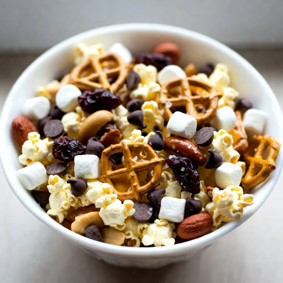 The right ingredients make this Sweet & Salty Trash Snack Mix special. Each one adds unique flavors and textures. Here’s what you will need: - 2 cups pretzel twists - 1 cup popcorn (popped) - 1 cup mixed nuts (unsalted, such as almonds, peanuts, and cashews) - 1 cup chocolate chips (dark or milk chocolate, your choice) - ½ cup dried cranberries or raisins - ½ cup mini marshmallows - ½ cup toffee bits - 2 tablespoons maple syrup - ½ teaspoon sea salt These ingredients work together to create a mix that is crunchy, chewy, sweet, and salty. The pretzels give a nice crunch, while the popcorn adds lightness. The mixed nuts offer healthy fats and protein. Chocolate chips provide sweetness, and dried fruit adds a fruity burst. Mini marshmallows and toffee bits make it extra fun. Maple syrup and sea salt tie all the flavors together. Feel free to adjust these ingredients to suit your taste. You can swap the nuts or use different dried fruits. This snack mix is all about fun and creativity! {{ingredient_image_1}} 1. Preheat your oven and prepare the baking sheet. Start by setting your oven to 350°F (175°C). Line a large baking sheet with parchment paper. This helps with cleanup later. 2. Combine the dry ingredients. In a large mixing bowl, add 2 cups of pretzel twists, 1 cup of popped popcorn, and 1 cup of mixed nuts. Stir gently to mix them well. 3. Add the sweet components. Next, add 1 cup of chocolate chips, ½ cup of dried cranberries or raisins, ½ cup of mini marshmallows, and ½ cup of toffee bits. Mix carefully so everything blends nicely. 4. Toss with syrup and salt. Drizzle 2 tablespoons of maple syrup over the mix. Then sprinkle ½ teaspoon of sea salt on top. Toss everything together until it’s well coated. This step is key for that sweet and salty flavor! 5. Bake and monitor the mix. Spread the mix evenly on your prepared baking sheet. Bake it in the oven for 10-12 minutes. Stir halfway through to keep it from burning. The edges should turn golden. 6. Cooling process and serving methods. Once done, take the mix out and let it cool on the baking sheet. It will harden a bit as it cools. After it cools completely, transfer it to a large bowl or snack bags for easy sharing. Enjoy your tasty mix! To get the right texture for your Sweet & Salty Trash Snack Mix, focus on balance. You want crunch from the pretzels and nuts, and a soft bite from the marshmallows. Be sure to mix everything well so each bite has all the flavors. When mixing your ingredients, start with the dry ones. Combine pretzel twists, popped popcorn, and mixed nuts first. Then, add the chocolate chips, dried cranberries, and mini marshmallows. Gently fold everything together. This way, you keep the mix from breaking apart. To avoid burning while baking, keep a close eye on your mix. Bake it at 350°F for just 10-12 minutes. Stir halfway through to ensure even toasting. If you notice the edges getting dark, take it out right away. Let it cool completely on the baking sheet. It will harden a bit as it cools. For a fun presentation, serve your mix in vibrant bowls. Bright colors make the snack look more appealing. You can also use clear cellophane bags tied with ribbons for gifts. This adds a nice touch and makes the mix easy to share. Plus, everyone loves a good snack in a pretty package! Pro Tips Mix It Up: Feel free to customize the mix by adding your favorite snacks, like pretzel sticks or different types of dried fruit. Storage Secrets: Store your snack mix in an airtight container to keep it fresh for up to a week. Serving Style: For a fun presentation, serve the mix in individual cups or bags at parties. Healthier Options: Swap the chocolate chips for dark chocolate or use unsweetened dried fruit to reduce sugar content. {{image_2}} You can easily change this snack mix to fit your needs. If you want a gluten-free option, swap out pretzels for gluten-free pretzel twists. You can also use gluten-free popcorn. If you're nut-free, try seeds like pumpkin or sunflower. They add crunch without the nuts. Seasonal themes can make this snack mix fun. For Halloween, add orange and black candies. For Christmas, use red and green dried fruits. You can even shape the mix into holiday-themed clusters. Just use cookie cutters for fun shapes! Want to spice things up? Adding a pinch of cinnamon or cayenne pepper can give your mix a kick. Just sprinkle it over the mix before baking. You can also add a splash of vanilla or almond extract for a sweet twist. If you love chocolate, try mixing dark and milk chocolate chips. You can also use white chocolate to create a creamy taste. Experiment with different kinds of chocolate bars, like caramel or mint. Each option adds a unique flavor to your mix. To keep your Sweet & Salty Trash Snack Mix fresh, use airtight containers. Glass jars or plastic bins work well. Make sure the lids fit tightly. This helps keep moisture out. You can also use resealable bags for smaller portions. Avoid storing the mix in warm places. Heat can make the mix soggy. Instead, place it in a cool, dry spot. A pantry or cupboard is ideal. Your snack mix will last about two weeks when stored properly. After that, it may lose its crunch. Signs of spoilage include stale smells or a soft texture. If the mix smells off or feels sticky, it is time to toss it. Always trust your senses! Yes, you can make this snack mix gluten-free. Just choose gluten-free pretzel twists. Check the labels on all other ingredients, like popcorn and chocolate chips, to ensure they’re gluten-free too. You can use various nuts in this mix. Almonds, peanuts, and cashews work well. You can also try walnuts or pecans for a different flavor. Just make sure the nuts are unsalted. To make this snack mix healthier, use unsweetened chocolate chips or reduce the amount of syrup. You can also add seeds like pumpkin or sunflower seeds for more nutrients. This blog post shared how to create a delicious snack mix with simple steps. We covered fun ingredients like pretzel twists, chocolate chips, and dried fruit. You learned preparation tips to avoid burning and keep the right texture. Customizing your mix with seasonal flavors adds a personal touch. Lastly, we discussed storage to keep your snack fresh. Enjoy making your own mix and share it with friends!