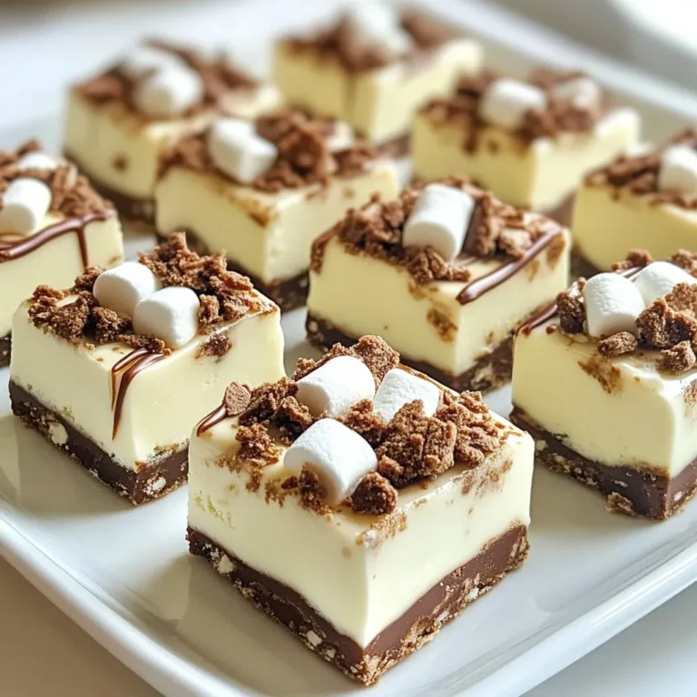 - 2 cups white chocolate chips - 1 can (14 oz) sweetened condensed milk - 1 teaspoon vanilla extract - 1 cup crushed chocolate sandwich cookies (like Oreos) - 1/2 cup mini marshmallows - Pinch of salt The ingredients for this Cookies and Cream Fudge are simple and easy to find. White chocolate chips give it a creamy base. Sweetened condensed milk adds a rich sweetness and smooth texture. Vanilla extract enhances the flavor. Crushed chocolate sandwich cookies bring that classic cookies and cream taste. Mini marshmallows add fun texture and sweetness. A pinch of salt balances the flavors. - Alternative chocolate options: You can use dark or milk chocolate chips instead of white chocolate. This change gives a different flavor profile. - Vegan substitutes for sweetened condensed milk: Use coconut milk or a store-bought vegan sweetened condensed milk. This keeps the fudge dairy-free. - Gluten-free options for sandwich cookies: Look for gluten-free sandwich cookies. This allows everyone to enjoy the fudge without worry. These substitutions let you customize the fudge to your taste or dietary needs. Get creative and make it your own! {{ingredient_image_1}} - Line the baking pan with parchment paper. - Combine chocolate chips, condensed milk, and salt. Start by lining an 8x8 inch baking pan with parchment paper. This makes it easy to lift the fudge out later. Leave some overhang on the sides. Next, grab a medium saucepan. In it, mix 2 cups of white chocolate chips, one can of sweetened condensed milk, and a pinch of salt. - Melt and mix ingredients on low heat. - Add vanilla and fold in other ingredients. Now, heat the saucepan over low heat. Stir the mixture constantly until the chocolate melts and the blend is smooth. This step is key to a creamy texture. Once melted, take the pan off the heat. Stir in 1 teaspoon of vanilla extract. Then, gently fold in 1 cup of crushed chocolate sandwich cookies and 1/2 cup of mini marshmallows. This adds a fun crunch to the fudge. - Pour mixture into the pan and refrigerate. - Lift from the pan and cut into squares. Pour the fudge mixture into the lined pan. Use a spatula to spread it out evenly. Now, pop it in the fridge for at least 2 hours. This lets it set properly. Once firm, lift the fudge out using the parchment overhang. Cut it into small squares. Enjoy your sweet treat! To make smooth fudge, stir gently but firmly. Use a spatula to mix well. This helps blend all the ingredients. Be sure to melt the chocolate slowly over low heat. Quick heat can cause clumps. Refrigeration time is key. Chill the fudge for at least 2 hours. This allows it to set properly. If you skip this step, your fudge may be too soft. Firm fudge holds its shape better when cut. Arrange your fudge squares on a bright plate. A colorful plate makes the fudge pop. For a special touch, sprinkle extra crushed cookies on top. This adds texture and looks great. Drizzling melted chocolate over the fudge makes it fancy. You can use a spoon to create a pattern. It adds a nice shine and taste. With these simple tips, your fudge looks as good as it tastes! Pro Tips Use Quality White Chocolate: For the best flavor and texture, choose high-quality white chocolate chips rather than the cheaper varieties. Customize Your Fudge: Feel free to mix in your favorite candies or nuts for added flavor and texture variations. Chill Longer If Needed: If your fudge doesn't seem firm after 2 hours, leave it in the fridge for an additional hour or two. Storage Tips: Store leftover fudge in an airtight container in the refrigerator to keep it fresh for up to a week. {{image_2}} You can make cookies and cream fudge even better by adding nuts or dried fruits. Chopped walnuts or pecans give a nice crunch. Dried cherries or cranberries add sweet and tart flavors. Both options make your fudge stand out. You can also play with different flavored chocolate. Try using milk chocolate or dark chocolate instead of white chocolate. Each type brings its own taste. You could even mix in flavored chocolate like mint or raspberry for a fun twist. You can create seasonal fudge to match the time of year. For Halloween, add orange and black sprinkles. For Christmas, use red and green candy bits. These small changes make your fudge festive and fun. Consider pairing your fudge with other desserts. It goes well with ice cream or crumbled over cakes. This way, you can serve a unique dessert that delights everyone. Each bite will be a new experience. Store your Cookies and Cream Fudge in an airtight container. A glass or plastic container works well. This keeps the fudge fresh and prevents it from drying out. Make sure the fudge is completely cool before sealing it. If you have leftovers, you can also wrap them in plastic wrap. This adds extra protection against air. Keep your fudge in a cool, dry place. A pantry or cupboard is perfect. Avoid direct sunlight and heat sources, as they can change the texture of your fudge. Cookies and Cream Fudge lasts about one week at room temperature. If you want it to last longer, try freezing it. Wrap the fudge tightly in plastic wrap. Then, place it in a freezer-safe container. This will help keep it fresh for up to three months. To thaw frozen fudge, move it to the fridge for a few hours. This gentle method helps maintain the texture. You can also let it sit at room temperature for about an hour. Enjoy your fudge at its best! Can I use different kinds of chocolate? Yes, you can use dark chocolate or milk chocolate. Each type will change the taste. Dark chocolate gives a richer flavor, while milk chocolate adds sweetness. Experiment to find your favorite! What can I use if I don’t have mini marshmallows? If you lack mini marshmallows, try using chopped marshmallows or even whipped cream. Both options will add a soft texture to your fudge. You can also skip them if you prefer a firmer fudge. Why did my fudge not set properly? If your fudge does not set, it might need more cooling time. Make sure to refrigerate it for at least two hours. If it still doesn’t set, check if you used enough chocolate and condensed milk. What to do if the fudge is too soft? To fix soft fudge, return it to the fridge for a longer time. If it’s still too soft, you can melt it down again and add more chocolate chips or powdered sugar to thicken it. Best pairings for cookies and cream fudge This fudge pairs well with cold milk or coffee. You can also serve it with ice cream for an extra treat. Adding a scoop of vanilla ice cream on the side creates a delightful dessert. Creative ways to serve fudge at parties or gatherings At parties, cut the fudge into fun shapes using cookie cutters. Arrange the pieces on a colorful plate. You can even stack them for a fun, tall treat display. Add some whipped cream or chocolate drizzle on top for flair! In this post, we explored making Cookies and Cream Fudge. We covered ingredients, step-by-step instructions, and helpful tips. You can customize flavors and presentation for special occasions. Store your fudge correctly to keep it fresh. Whether you're a beginner or an expert, this recipe is simple and fun. Enjoy your delicious fudge at parties or as a sweet treat. Experiment and share your creations with friends and family. Happy cooking!