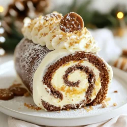 To make the Gingerbread Swiss Cake Roll, gather these simple items: - 3 large eggs - 3/4 cup granulated sugar - 1 teaspoon vanilla extract - 1/4 cup unsweetened cocoa powder - 1 teaspoon baking powder - 1 tablespoon ground ginger - 1 tablespoon ground cinnamon - 1/4 teaspoon ground nutmeg - 1/4 teaspoon salt - 1/2 cup all-purpose flour - 1/4 cup molasses - 1 cup heavy cream - 2 tablespoons powdered sugar - 1/2 teaspoon ground cinnamon (for whipped cream) You can make your cake roll look festive! Consider these fun toppings: - Crushed gingerbread cookies - A dusting of powdered sugar - Fresh mint leaves for color Before you start, gather these tools to help you: - A 15x10-inch jelly roll pan - Parchment paper - Mixing bowls - Whisk - Spatula - Clean kitchen towel - Plastic wrap - Electric mixer (for whipped cream) These ingredients and tools will set you up for a joyful baking experience. Get ready to enjoy a delicious holiday treat! {{ingredient_image_1}} Start with your oven. Preheat it to 350°F (175°C). Grab a jelly roll pan, size 15x10 inches. Line it with parchment paper, leaving some paper hanging over the sides. This helps later when you take the cake out. In a bowl, whisk three large eggs with 3/4 cup of granulated sugar. Mix until the color turns pale and thick. Add in one teaspoon of vanilla extract and stir. Now, in a separate bowl, sift together the dry ingredients. Use 1/4 cup of unsweetened cocoa powder, one teaspoon of baking powder, one tablespoon of ground ginger, one tablespoon of ground cinnamon, 1/4 teaspoon of ground nutmeg, 1/4 teaspoon of salt, and 1/2 cup of all-purpose flour. Mix these well. Gradually fold the dry mix into the egg mixture. Be gentle to keep it light. Finally, fold in 1/4 cup of molasses until smooth. Pour the batter into your prepared pan. Spread it evenly using a spatula. Bake the cake for 12 to 15 minutes. It is ready when it springs back after a gentle touch. Once baked, take it out and let it cool for a few minutes. Place a clean kitchen towel on your counter and dust it with powdered sugar. Now, invert the cake onto this towel. Carefully peel off the parchment paper. While the cake is warm, start at one end and roll it up with the towel. This forms a nice spiral shape. Let it cool completely in this rolled position for about 30 minutes. While your cake cools, prepare the whipped cream. In a bowl, beat one cup of heavy cream with 2 tablespoons of powdered sugar and 1/2 teaspoon of ground cinnamon. Keep beating until soft peaks form. After the cake has cooled, gently unroll it. Spread the whipped cream evenly over the cake, leaving a small edge. Now, roll the cake back up, starting where you first rolled it. This time, do not use the towel. Wrap the rolled cake in plastic wrap and refrigerate it for at least one hour. When you are ready to serve, slice the gingerbread Swiss roll into rounds. You can sprinkle some crushed gingerbread cookies on top for a festive touch. Enjoy! To make sure your gingerbread Swiss cake roll is fluffy, focus on whisking. Beat the eggs and sugar until they become pale and thick. This step adds air, which keeps the cake light. Use room temperature eggs for better volume. When folding in the dry ingredients, do it gently. Overmixing can lead to a dense cake. Cracks can spoil the look of your roll. To prevent this, do not overbake the cake. Keep an eye on it and remove it once it springs back. When rolling the cake, do it while it’s warm. This helps shape it without breaking. Use a kitchen towel dusted with powdered sugar for easy rolling. Store any leftover cake roll in plastic wrap. This keeps it fresh and moist. Place it in the fridge for up to three days. If you want to keep it longer, freeze the roll. Wrap it tightly in plastic wrap and foil. It can last up to two months in the freezer. When ready to eat, let it thaw in the fridge overnight. Pro Tips Fresh Spices: Using freshly ground spices can enhance the flavor profile of your gingerbread roll, giving it a more vibrant and aromatic taste. Chill the Cream: For better whipping, make sure your mixing bowl and beaters are chilled before whipping the cream. This helps achieve soft peaks more quickly. Even Baking: Rotate the pan halfway through baking to ensure even cooking, especially if your oven has hot spots that can cause uneven baking. Moisture Control: If your cake feels too dry after baking, try adding a small amount of milk to the whipped cream mixture to keep the filling moist and creamy. {{image_2}} You can change up the flavor of the gingerbread Swiss cake roll. Instead of ginger and cinnamon, try using pumpkin spice for a fall twist. You could also use lemon zest for a bright taste. If you love chocolate, add more cocoa powder for a richer flavor. Vanilla is another great option to create a smooth taste. Experiment and find what you like best! For a gluten-free version, swap all-purpose flour with a gluten-free blend. Make sure it has xanthan gum for structure. You can also use almond flour, but note that it might change the texture. Most gingerbread spices work well with gluten-free options. Just watch the baking time, as it may vary. The filling is where you can really get creative! You can use cream cheese frosting for a tangy bite. If you want something fruity, try adding a layer of raspberry jam. For extra richness, use chocolate ganache instead of whipped cream. You could even fold in nuts or dried fruits for added crunch. The possibilities are endless, so have fun! To keep your gingerbread Swiss cake roll fresh, wrap it tightly in plastic wrap. This helps keep the moisture in. You should store it in the fridge if you plan to eat it in a few days. It lasts well for up to five days when stored this way. If you have leftover slices, place them in an airtight container. This will help them stay soft and tasty. You can also freeze the cake roll for longer storage. First, wrap it tightly in plastic wrap. Then, place it in a freezer bag or container. It will stay good for about three months in the freezer. When you’re ready to enjoy it, move the roll to the fridge for a day to thaw. This keeps it moist and delicious. If you want to enjoy the cake roll warm, you can reheat it gently. Preheat your oven to 300°F (150°C). Place the roll on a baking sheet. Cover it with aluminum foil to avoid drying out. Heat it for about 10-15 minutes. This method helps keep the cake soft. Always check to make sure it is warm throughout before serving. A Gingerbread Swiss Cake Roll is a festive dessert. It features a soft, spiced cake rolled with whipped cream. This cake has warm flavors like ginger, cinnamon, and nutmeg. The cake's dark color comes from cocoa powder and molasses. It looks beautiful when sliced, revealing a spiral of cream. This dessert is perfect for holiday gatherings or cozy family dinners. Yes, you can make this cake roll ahead of time. Prepare the cake and fill it with whipped cream. Then, wrap it tightly in plastic wrap. Store the roll in the fridge for up to two days. This helps the flavors blend and makes serving easy. Just slice it before your guests arrive. You can also freeze it for later. Just make sure to thaw it in the fridge before serving. Serving a Gingerbread Swiss Cake Roll is simple and fun. Slice the roll into rounds about one inch thick. Arrange the slices on a festive platter. You can sprinkle crushed gingerbread cookies on top for extra flair. Consider adding a dollop of whipped cream beside each slice. This gives a lovely touch and makes it even more inviting. Serve with a warm drink for a perfect holiday treat. In this article, we covered the essential ingredients for the Gingerbread Swiss Cake Roll, including optional garnishes and necessary kitchen tools. I shared step-by-step instructions for preparing the batter and baking the cake. You learned tips for making it fluffy and storing leftovers effectively. We explored variations in flavors and fillings to enhance your cake experience. Making this delightful roll allows creativity and joy in the kitchen. Enjoy every slice and don’t hesitate to share your unique twists!