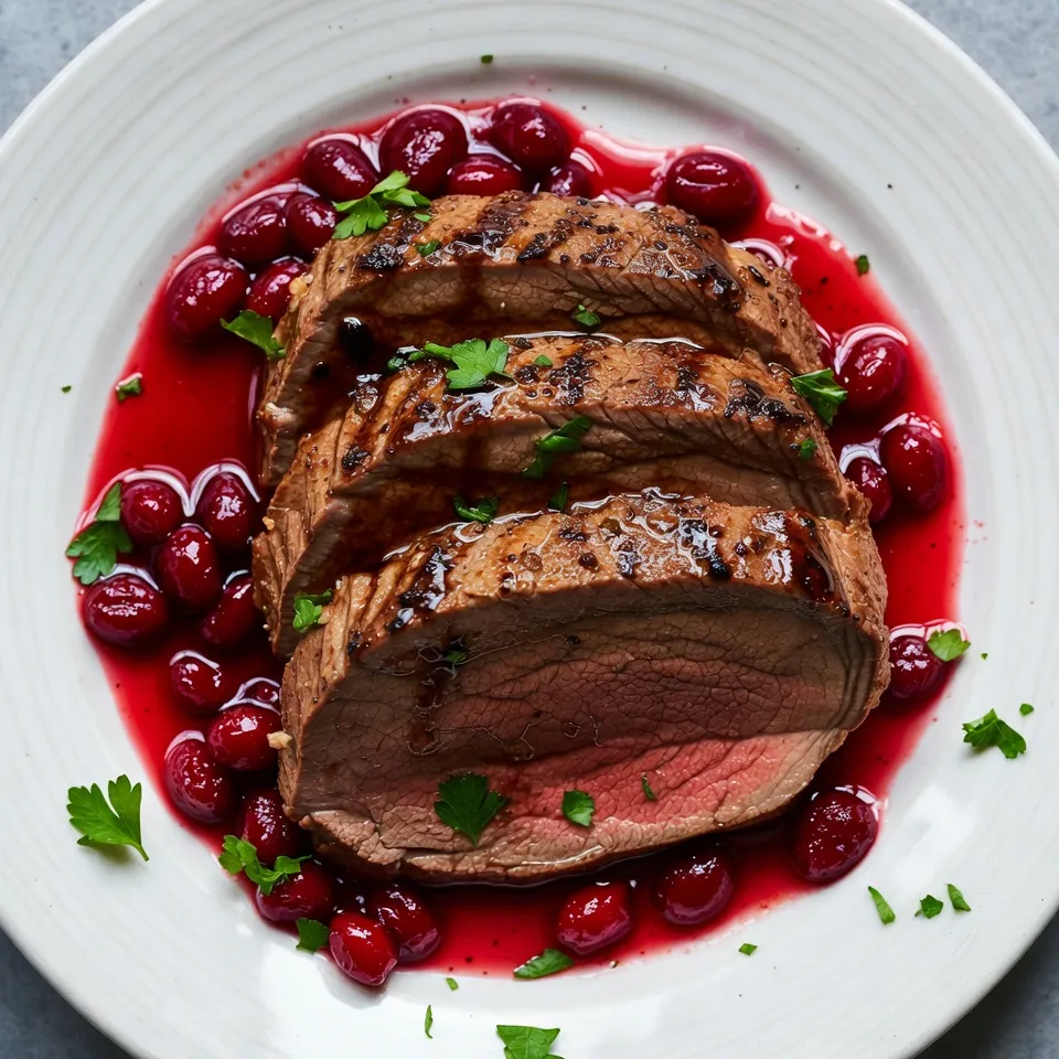 To make the Balsamic Cranberry Beef Roast, gather these items: - 3-4 pounds beef roast (chuck or sirloin) - 1 cup fresh cranberries (or frozen, thawed) - 1/2 cup balsamic vinegar - 1 cup beef broth - 2 tablespoons brown sugar - 1 large onion, sliced - 4 cloves garlic, minced - 2 tablespoons olive oil - 1 teaspoon dried thyme - 1 teaspoon dried rosemary - Salt and pepper to taste You will need some basic tools: - Large skillet - Roasting pan - Whisk - Foil - Knife and cutting board For extra flavor, try adding: - Fresh parsley for garnish - Other herbs like oregano or basil - A splash of red wine for depth - Carrots or celery for added veggies {{ingredient_image_1}} Start by preheating your oven to 325°F (163°C). This helps cook the roast evenly. Take your beef roast, about 3-4 pounds, and season it well with salt and pepper on all sides. Make sure every bit of the meat gets flavor. This simple step sets the stage for a tasty meal. Next, heat 2 tablespoons of olive oil in a large skillet over medium-high heat. Once the oil is hot, place the beef roast in the pan. Sear it for about 3-4 minutes on each side. The goal is to get a nice brown crust, which adds flavor. After searing, remove the roast and set it aside. This step locks in the juices and enhances the taste. In the same skillet where you cooked the beef, add sliced onions. Sauté them for around 5 minutes until they become translucent. Then, add 4 cloves of minced garlic and cook for 1 more minute. This mix adds depth to your dish. In a bowl, whisk together 1/2 cup of balsamic vinegar, 1 cup of beef broth, 2 tablespoons of brown sugar, 1 teaspoon of dried thyme, and 1 teaspoon of dried rosemary. This mixture will create a sweet and tangy sauce that pairs perfectly with the beef. In a large roasting pan, combine the sautéed onions, 1 cup of fresh cranberries, and the balsamic mixture. Place the beef roast on top of this delicious mix. With your roast prepped and ready, cover the pan tightly with foil. Bake in the preheated oven for 2.5 to 3 hours, or until the beef is tender and can be shredded easily. This slow cooking makes the meat flavorful and juicy. For the best beef roast, cook it low and slow. I suggest baking your roast at 325°F for 2.5 to 3 hours. This gentle heat helps break down tough fibers. The roast should be tender enough to shred with a fork. Always check the internal temperature. It should reach 145°F for medium-rare. Letting the meat rest for 10-15 minutes helps keep juices in. Marinades bring out the best in your beef. For this dish, use balsamic vinegar, beef broth, and brown sugar. These ingredients add sweetness and tang. The combination of thyme and rosemary adds earthy notes. Allow the roast to marinate for at least 30 minutes. For deeper flavor, let it marinate overnight in the fridge. When serving your Balsamic Cranberry Beef Roast, presentation is key. Arrange the sliced beef on a platter. Drizzle the rich cranberry sauce on top. Fresh parsley adds a nice touch of color. For sides, mashed potatoes or roasted veggies work great. They soak up the delicious sauce. You can also serve it with crusty bread to mop up every drop. Pro Tips Resting the Meat: Let the beef roast rest for at least 10-15 minutes after baking. This allows the juices to redistribute, resulting in a more tender and flavorful roast. Choosing the Right Cut: For the best results, opt for a well-marbled beef roast like chuck. The fat helps keep the meat moist and enhances the flavor during the slow cooking process. Enhancing the Sauce: For a thicker sauce, consider removing the roast once it's done, then simmer the remaining sauce on the stove until it reduces to your desired consistency. Flavor Boost with Herbs: Feel free to experiment with fresh herbs like thyme or rosemary. Adding them towards the end of cooking can elevate the dish and provide a fresh aroma. {{image_2}} You can use several cuts of beef for this recipe. I recommend chuck or sirloin, but you can also try brisket or round. Each cut brings a unique flavor and texture. Chuck is great for slow cooking, while sirloin offers a leaner option. Remember, the cooking time may change based on your cut. Always check for tenderness. If you have dietary needs, you can adjust some ingredients. For a lower-sugar option, replace brown sugar with a sugar substitute. If you want a gluten-free meal, ensure your beef broth is gluten-free. You can also use vegetable broth for a vegetarian twist. For those avoiding cranberries, try using pomegranate seeds or cherries. They add a nice tartness too. Herbs and spices can change the flavor of your roast. Try adding a teaspoon of paprika for warmth. If you love heat, a pinch of red pepper flakes works well. Fresh herbs can also boost flavor. Consider adding fresh thyme or rosemary instead of dried. Each choice adds a new layer to the dish, making it even more special. To keep your Balsamic Cranberry Beef Roast fresh, let it cool down first. Then, place the beef and sauce in an airtight container. You can store it in the fridge for up to three days. Make sure to cover the meat well. This helps keep it moist and tasty. If you want to enjoy it later, freezing is a great option. When you’re ready to eat leftovers, reheating is key. For the best taste, use the oven. Preheat your oven to 325°F (163°C). Place the beef in a baking dish and cover it with foil. Add a splash of beef broth or water to keep it juicy. Heat for about 20-30 minutes, or until it’s warm throughout. You can also use the microwave, but the oven gives better results. To freeze leftovers, slice the beef roast first. This makes it easier to thaw later. Place the sliced beef and sauce in freezer-safe bags. Squeeze out as much air as possible before sealing. You can store it in the freezer for up to three months. When you want to enjoy it, thaw it in the fridge overnight before reheating. This way, it stays flavorful and tender. Cooking a beef roast takes about 2.5 to 3 hours. This timing depends on the size of the roast. A good rule is to check for tenderness. The meat should be easy to shred with a fork. Always use a meat thermometer to ensure safety. Aim for an internal temperature of at least 145°F (63°C) for medium-rare. Yes, you can use dried cranberries. They add a different texture and sweetness. If you choose dried cranberries, reduce the brown sugar in the recipe. Dried cranberries work well in this dish. They will still provide a nice flavor balance with the balsamic vinegar. I love serving this roast with mashed potatoes or roasted veggies. The creamy potatoes soak up the sauce nicely. You can also try serving it with a side salad. A fresh green salad adds crunch and brightness. For a complete meal, consider cooking some crusty bread to soak up the flavorful sauce. We covered many key points about making a tasty Balsamic-Cranberry Beef Roast. We started with the essential ingredients and tools. Then, I shared step-by-step cooking tips. You learned how to enhance flavors and serve dishes well. Variations suited different meats and diets. Finally, we covered storage and common questions to help you in the kitchen. Now you’re ready to create a delicious meal. Enjoy the cooking process and share your results!