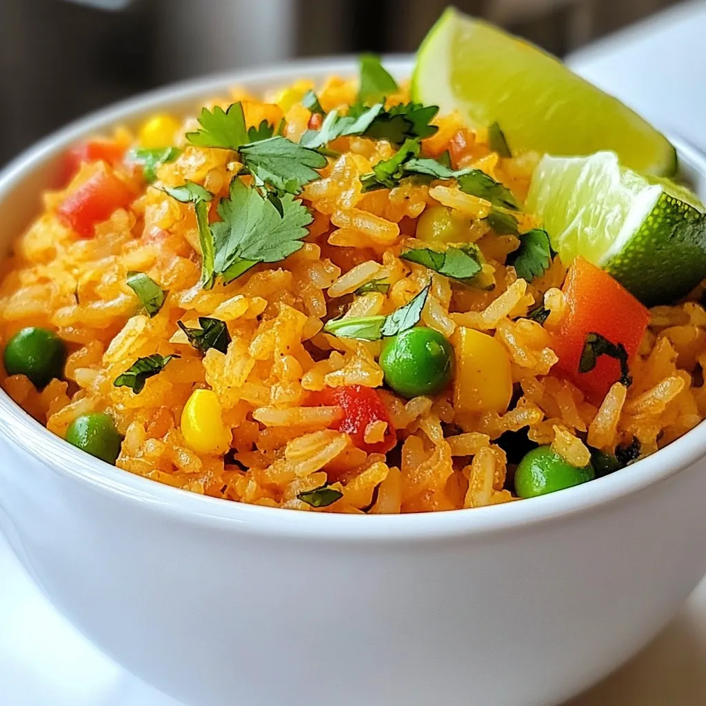 - 1 cup long-grain white rice - 2 cups low-sodium chicken broth - 1 medium onion, finely chopped - 2 cloves garlic, minced - 1 medium tomato, diced - 1/2 cup red bell pepper, diced - 1/2 cup frozen peas - 1 tablespoon olive oil To make Mexican restaurant rice, you need a few key items. Long-grain white rice gives the dish a light and fluffy texture. Using low-sodium chicken broth keeps the flavor rich without being too salty. Fresh vegetables add color and taste. Onions, garlic, tomatoes, and red bell peppers are all great choices. Don’t forget the frozen peas for that sweet touch. - 1 teaspoon ground cumin - 1 teaspoon chili powder - 1/2 teaspoon paprika - Salt and pepper to taste Spices make the rice pop. Ground cumin adds a warm note. Chili powder gives a touch of heat. Paprika adds a nice color and flavor. Salt and pepper are essential to bring all the flavors together. - Fresh cilantro - Lime wedges Garnishes make your dish shine. Fresh cilantro adds brightness and freshness. Lime wedges offer a zesty kick when squeezed on top. Both enhance the dish and make it look appealing. {{ingredient_image_1}} Rinsing the rice is very important. It removes extra starch. This helps the rice stay fluffy. Run cold water over the rice until it runs clear. After rinsing, drain the rice thoroughly. You want no water left. Next, you sauté the vegetables. Heat one tablespoon of olive oil in a pot over medium heat. Add the finely chopped onion. Cook it for about 3-4 minutes until it softens. Then, mix in minced garlic, diced tomato, and red bell pepper. Cook for another 3-4 minutes until all the veggies are tender. Now, it’s time to cook the rice. Add the rinsed rice to the pot. Stir the rice to mix it with the veggies. Toast the rice for about 2-3 minutes. This gives it a nice, nutty flavor. Then, sprinkle in the spices: ground cumin, chili powder, and paprika. Add salt and pepper to taste. Mix it well so the rice gets coated with the spices. Pour in the low-sodium chicken broth and bring it to a boil. Once it boils, reduce the heat to low. Cover the pot and let it simmer for 15-20 minutes. The rice should absorb the broth and cook through. In the last 5 minutes, gently fold in the frozen peas. This adds color and sweetness. Let the rice finish cooking. Once done, remove the pot from heat. Let it sit covered for an additional 5 minutes. This step helps the rice finish cooking. Use a fork to fluff the rice gently. This makes it light and airy. Serve the rice in a large bowl or platter. Garnish it with fresh cilantro and lime wedges for a pop of flavor. Choosing the right rice is key to great Mexican restaurant rice. I recommend using long-grain white rice. It cooks evenly and stays fluffy. Rinsing the rice helps remove starch. This step prevents the rice from being sticky. Broth and seasonings also play an important role. Low-sodium chicken broth adds depth. It enhances the rice with rich flavor. Use fresh spices like cumin and chili powder for zest. They bring warmth and aroma, making the dish pop. One common mistake is not rinsing the rice. If you skip this step, your rice may clump together. Rinsing helps achieve that perfect texture. Another mistake is overcooking or undercooking the rice. Keep an eye on the time when simmering. Aim for 15-20 minutes of cooking. The rice should absorb all the broth. It should be tender but not mushy. Serving suggestions can elevate your dish. Serve the rice in a large bowl or on a platter. This makes it look inviting. Garnish with fresh cilantro for a pop of color. Add lime wedges on the side. They give an extra burst of flavor. This simple step makes your rice look restaurant-worthy. Pro Tips Rinse the Rice: Always rinse your rice under cold water to remove excess starch. This will help prevent the rice from becoming sticky and ensure a fluffy texture. Toast the Rice: Toasting the rice in the pot for a few minutes before adding the broth enhances its nutty flavor and adds depth to the dish. Broth for Flavor: Using low-sodium chicken broth instead of water can significantly improve the flavor of the rice, making it richer and more savory. Let it Rest: After cooking, let the rice sit covered for an additional 5 minutes before fluffing. This helps to evenly distribute moisture and improves the final texture. {{image_2}} You can make your Mexican rice even better by adding extra veggies. Try corn, zucchini, or diced carrots. These colorful veggies will add taste and nutrition. You can also mix in proteins for a heartier meal. Chicken or shrimp work well. Cook them separately and stir them in at the end. This gives you a filling dish that is also delicious. Want to spice things up? You can add more heat with jalapeños or cayenne pepper. This will give your rice a nice kick. If you prefer milder flavors, consider fresh herbs like cilantro or parsley. Mixing in lime zest can also brighten the dish. These small changes can create new layers of flavor. Mexican rice varies across regions. In some areas, they use saffron or achiote for color and taste. In others, you might find different kinds of beans mixed in. Each region has unique ingredients that reflect its culture. Explore these variations to find your favorite style of Mexican rice. To keep your Mexican restaurant rice fresh, refrigerate it. First, let the rice cool to room temperature. Then, transfer it to an airtight container. This helps lock in moisture and flavor. Store it in the fridge for up to four days. For best results, use glass or BPA-free plastic containers. These materials do not absorb odors. They also keep the rice tasting great when reheated. You can reheat rice in two ways: microwave or stovetop. The microwave is quick and easy. Just cover the rice with a damp paper towel. Heat it for one minute, then check if it’s warm. If not, heat for another 30 seconds. If you prefer stovetop reheating, use a non-stick pan. Add a splash of broth or water to keep it moist. Heat over low heat, stirring gently until warmed through. This method gives the rice a nice texture. To avoid drying out, do not heat the rice for too long. Keep it covered to trap steam. This helps keep it fluffy and delicious. Freezing is a great way to save extras. First, let the rice cool completely. Then, portion it into freezer-safe bags. Remove as much air as possible before sealing. Label each bag with the date. Frozen rice is best used within three months. To thaw, place the bag in the fridge overnight. If you need it fast, run the bag under cold water. Once thawed, reheat as mentioned above. You can also add a splash of broth to bring back moisture. For Mexican restaurant rice, long-grain white rice is the best choice. This type of rice cooks evenly and stays fluffy. You can also use basmati rice for a fragrant twist. Short-grain rice tends to be sticky, which is not ideal for this dish. Always rinse the rice well to remove excess starch. This step helps keep the grains separate and light. Yes, you can easily make this dish vegetarian. Simply substitute chicken broth with vegetable broth. This swap will keep the rice flavorful without any meat. You can also add more vegetables like corn or zucchini to enhance the taste. Just remember to adjust seasonings to match your broth choice, ensuring a delicious result. Cooked Spanish rice lasts about 4 to 7 days in the fridge. Store it in an airtight container to keep it fresh. If you want to keep it longer, consider freezing it. Frozen rice can last up to 6 months. Just make sure to let it cool before putting it in the freezer. This way, you can enjoy it later without losing flavor. You can use brown rice, but you need to adjust the cooking time. Brown rice takes longer to cook than white rice. It usually requires about 40 to 50 minutes. Use a little more broth, about 2 and 1/2 cups for 1 cup of rice. This will help it cook properly and become tender. Don’t forget to rinse the brown rice too. Several sides pair well with Mexican restaurant rice. Consider serving it with black beans for protein. Grilled chicken or shrimp also make great choices. You can add a fresh salad with lime dressing for a refreshing touch. Guacamole and chips are always a hit. These sides will balance the flavors and make your meal complete. This blog post covered how to make tasty Mexican restaurant rice. We talked about essential ingredients like rice, broth, and spices. I showed you step-by-step instructions to cook it right, along with helpful tips to avoid common mistakes. You can also customize your rice with various ingredients to fit your taste. Finally, I shared how to store and reheat your rice effectively. Now you have all the tools to create a delicious dish at home, bringing authentic flavors to your table. Enjoy your cooking!