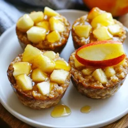 To make your Cinnamon Apple Baked Oatmeal Cups, gather these ingredients: - 2 cups rolled oats - 1 teaspoon baking powder - 1 teaspoon cinnamon - 1/2 teaspoon salt - 2 cups unsweetened apple sauce - 1/4 cup honey or maple syrup - 1 large egg - 1 teaspoon vanilla extract - 1 cup diced apples (about 1 large apple) - 1/2 cup chopped walnuts or pecans (optional) - 1/4 cup raisins or dried cranberries (optional) Each ingredient plays a key role in the flavor and texture of the oatmeal cups. The rolled oats serve as a hearty base. Baking powder helps them rise and get fluffy. Cinnamon adds warmth and sweetness. Salt balances flavors. For sweetness, you can choose between honey or maple syrup. The apple sauce adds moisture and natural sweetness, replacing oil or butter. Don’t forget the diced apples for bursts of flavor. Optional ingredients like nuts or dried fruit add extra crunch or chewiness. Feel free to mix and match based on what you love! {{ingredient_image_1}} 1. Preheat and prepare muffin tin Start by preheating your oven to 350°F (175°C). Line a muffin tin with paper liners or grease it with cooking spray. This step helps prevent sticking and makes cleanup easy. 2. Mixing dry ingredients In a large bowl, combine 2 cups of rolled oats, 1 teaspoon of baking powder, 1 teaspoon of cinnamon, and 1/2 teaspoon of salt. Stir well to mix everything evenly. This ensures that each cup has a nice blend of flavors. 3. Combining wet ingredients In another bowl, whisk together 2 cups of unsweetened apple sauce, 1/4 cup of honey or maple syrup, 1 large egg, and 1 teaspoon of vanilla extract. Mixing these ingredients well creates a smooth base for your oatmeal cups. 4. Merging wet and dry ingredients Pour the wet mixture into the dry ingredients. Stir gently until just combined. Be careful not to overmix. Then, fold in 1 cup of diced apples and, if you like, 1/2 cup of chopped walnuts or pecans. You can also add 1/4 cup of raisins or dried cranberries for extra flavor. 1. Filling the muffin cups Divide the oatmeal mixture evenly among the muffin cups. Fill each cup about 3/4 full. This allows space for the cups to rise without overflowing. 2. Baking time and temperature Place the muffin tin in the preheated oven. Bake for 25-30 minutes. The tops should turn golden brown, and the centers should be set. 3. Checking for doneness To check if they are done, insert a toothpick into the center of one cup. If it comes out clean, your oatmeal cups are ready. If not, give them a few more minutes. These steps will guide you to delicious cinnamon apple baked oatmeal cups. Enjoy the warm, comforting flavors they bring! - Ensuring even baking: To bake evenly, fill each muffin cup the same. Use a measuring cup for accuracy. Rotate the pan halfway through baking for better heat distribution. - Substitutions for sweeteners: You can swap honey for maple syrup. You can also use agave nectar or brown sugar. Adjust the amount based on your taste. - Techniques for moisture retention: To keep your oatmeal cups moist, do not overbake them. Check for doneness a few minutes early. Adding a bit of extra apple sauce can also help maintain moisture. - Serving suggestions: Serve the oatmeal cups warm for the best flavor. They pair well with yogurt or a drizzle of honey. - Garnishing ideas: Top with a sprinkle of cinnamon or add a slice of fresh apple. Chopped nuts can add crunch and visual appeal. Pro Tips Use Old-Fashioned Rolled Oats: They provide the best texture for baked oatmeal cups, ensuring they hold together well and don’t become mushy. Customize Your Sweetness: Adjust the amount of honey or maple syrup to your taste; you can even omit it for a less sweet version if the applesauce is sweet enough. Make Ahead and Freeze: These oatmeal cups freeze well! Just thaw them overnight in the fridge and reheat in the morning for a quick breakfast. Add Spices for Extra Flavor: Consider incorporating nutmeg or ginger for a warming touch, or even a splash of almond extract for a different twist. {{image_2}} You can change the taste of your oatmeal cups in fun ways. - Different fruits and nuts: Swap apples for bananas, berries, or peaches. Each fruit gives a new flavor. You can also try almonds, pecans, or even sunflower seeds for a crunch. - Chocolate chip addition: Want a treat? Add chocolate chips! They melt and mix well, making your cups sweeter and more enjoyable. Just toss in about a half cup. - Spice swaps: Love spices? Use nutmeg or ginger instead of cinnamon. Each spice adds a unique twist. You can even try a mix for more depth. These oatmeal cups can fit many diets. - Gluten-free options: Use gluten-free oats to make this recipe safe for everyone. Check the label to ensure they are truly gluten-free. - Vegan alternatives: To make it vegan, skip the egg. Replace it with flaxseed meal mixed with water. Use an extra half cup of apple sauce to keep it moist. This keeps the recipe tasty and friendly for all diets. To keep your cinnamon apple baked oatmeal cups fresh, store them in the fridge. Use an airtight container for best results. They can last about five days. If you want to keep them longer, freezing is a great option. Place the cups in a single layer on a baking sheet. Freeze them for about two hours. Once frozen, transfer them to a freezer bag. They can stay good for up to three months in the freezer. Warming up your oatmeal cups is easy. The oven method keeps them moist and tasty. Preheat your oven to 350°F (175°C). Place the cups on a baking sheet and cover them with foil. Heat for about 10-15 minutes. If you’re in a hurry, use the microwave. Put a cup on a plate and heat it for 30-60 seconds. Enjoy them warm for the best flavor! Can I use quick oats instead of rolled oats? Yes, you can use quick oats. But, your oatmeal cups will have a softer texture. Rolled oats give a better bite and chew. How long do these oatmeal cups last? These oatmeal cups last about one week in the fridge. Store them in a sealed container for freshness. Can I skip the egg for a vegan version? You can skip the egg. Use a flax egg instead. Mix one tablespoon of ground flaxseed with three tablespoons of water. Let it sit for five minutes to thicken. What can I substitute for apple sauce? You can use mashed bananas or yogurt. Both options keep the cups moist and tasty. You’ve learned how to make delicious oatmeal cups that are easy to customize. We covered each step, from gathering your ingredients to baking and storing. Remember, these cups can fit different diets and tastes. You can use fruits, nuts, or spices for fun variations. Don't forget the tips for even baking and presentation. With this guide, you can create a tasty treat anytime. Enjoy making and sharing your oatmeal cups!