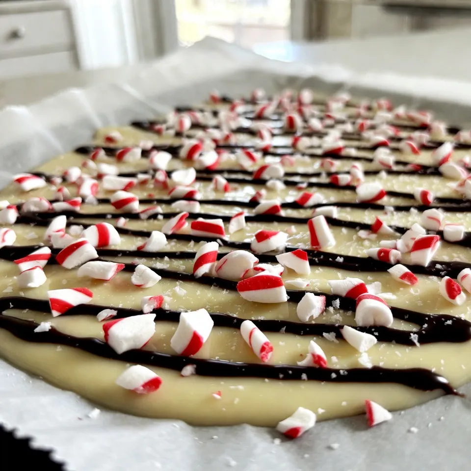 You will need 12 ounces of white chocolate chips. These chips are the base of your bark. They melt easily and provide a creamy, sweet flavor. Choose high-quality chips for the best results. Next, grab 1 cup of crushed peppermint candies or candy canes. These add a nice crunch and bright mint taste. You can crush them by placing them in a bag and using a rolling pin. Save a few pieces for topping later. For an extra touch, consider adding 1/4 cup of dark chocolate chips. This is for drizzling on top. It gives a nice contrast to the sweet white chocolate. A pinch of sea salt is also great for garnish. It enhances the flavor and makes each bite amazing. {{ingredient_image_1}} Start by lining a baking sheet with parchment paper. Make sure it covers the whole sheet. This helps the bark come off easily later. You want smooth edges for a nice look. Take a microwave-safe bowl and add the white chocolate chips. Heat them in the microwave for 30 seconds. After each time, stir the chips. Keep doing this until the chocolate melts and is smooth. It usually takes about 1 to 1.5 minutes. Once the chocolate is melted, mix in the peppermint extract. This adds a nice minty flavor. Then, fold in the crushed peppermint candies. Save a couple of tablespoons to sprinkle on top later. Stir until everything is well combined. Now, pour the mixture onto the prepared baking sheet. Use a spatula to spread it out evenly. Aim for about 1/4 inch thick. If you want a dark chocolate drizzle, melt dark chocolate the same way as before. Drizzle it over the white chocolate. Sprinkle the reserved crushed peppermint candies on top. Make sure they stick well. Finally, chill the baking sheet in the fridge for about 2 hours. This helps the bark set. Once solid, break it into pieces and enjoy! To get smooth melted chocolate, use a microwave-safe bowl. Place the white chocolate chips in the bowl. Microwave them in 30-second intervals. Stir the chocolate after each interval. This will help prevent burning. You want the chocolate to melt evenly. It usually takes about 1 to 1.5 minutes total. If it looks lumpy, keep stirring. The heat will help it smooth out. Keep an eye on the temperature while melting. If the chocolate gets too hot, it can seize up. Use low heat and be patient. This way, your bark will have a nice, glossy finish. After spreading the mixture on the baking sheet, chill it in the fridge. This helps the chocolate set properly. Aim for about 2 hours. Store any leftover peppermint bark in an airtight container. This keeps it fresh for longer. You can keep it at room temperature or in the fridge. If you want to save it for later, consider freezing it. Just make sure to wrap it well. This way, it stays tasty for up to a month. Enjoy your sweet treat anytime! Pro Tips Use High-Quality Chocolate: The quality of chocolate directly affects the flavor of your bark. Opt for premium white chocolate chips for the best results. Cool Chocolate Gradually: To prevent cracking, allow the chocolate to cool at room temperature before chilling it in the refrigerator. Choose Your Peppermint Wisely: For a more intense flavor, use peppermint extract in addition to crushed candies. Adjust the amount based on your taste preference. Experiment with Toppings: Feel free to customize your bark by adding other toppings like nuts, dried fruits, or a sprinkle of edible glitter for a festive touch. {{image_2}} You can make dark chocolate peppermint bark for a rich twist. Simply swap out the white chocolate for dark chocolate. Melt the dark chocolate using the same method. Then, mix in the crushed peppermint candies. This option brings a bold flavor that pairs well with the minty taste. You can add new flavors to your bark. Try adding a bit of orange zest or lavender extract to the melted white chocolate. This gives a fun and unique taste. Just be careful with the amount. A little goes a long way, so start small and taste as you go. Add some crunch to your bark with nuts. Chopped almonds, pecans, or walnuts work well. Simply fold them into the melted chocolate along with the crushed peppermint candies. This adds texture and flavor. You can also sprinkle some nuts on top for a nice finish. You can store white chocolate peppermint bark at room temperature for a short time. Keep it in an airtight container. It stays fresh for about one week this way. If your kitchen is warm, consider using the fridge. The cold helps keep the bark crisp and tasty. Freezing is great for long-term storage. You can keep peppermint bark in the freezer for up to three months. Wrap the pieces tightly in plastic wrap. Then, place them in a freezer bag or airtight container. This way, they won’t get freezer burn. When you want to enjoy them, just let them thaw at room temperature. To keep your bark fresh, avoid exposing it to air. Always use airtight containers. If you have various flavors, label them. This helps you know what you have. For the best taste, eat your candy within a week if stored at room temperature. Peppermint bark lasts about two weeks at room temperature. If you store it in the fridge, it can stay fresh for up to a month. Keep it in an airtight container to prevent it from getting stale. Yes, you can use milk or dark chocolate instead of white chocolate. This will change the flavor but still taste great. You can even mix different chocolates for a unique twist. Just remember to melt them carefully to keep them smooth. If you don’t have peppermint extract, try using mint extract. You can also use crushed mint leaves for a fresh taste. Just use a bit more since fresh herbs are less strong than extracts. This post covered how to make peppermint bark with white chocolate and crushed candies. We discussed steps for melting chocolate, combining flavors, and storing your treats. I shared tips for a smooth melt and fun recipe variations that will impress anyone. Remember, you can change flavors or use nuts to create a unique twist. With proper storage, your bark can last long and stay fresh. Enjoy making this sweet gift or treat for yourself!