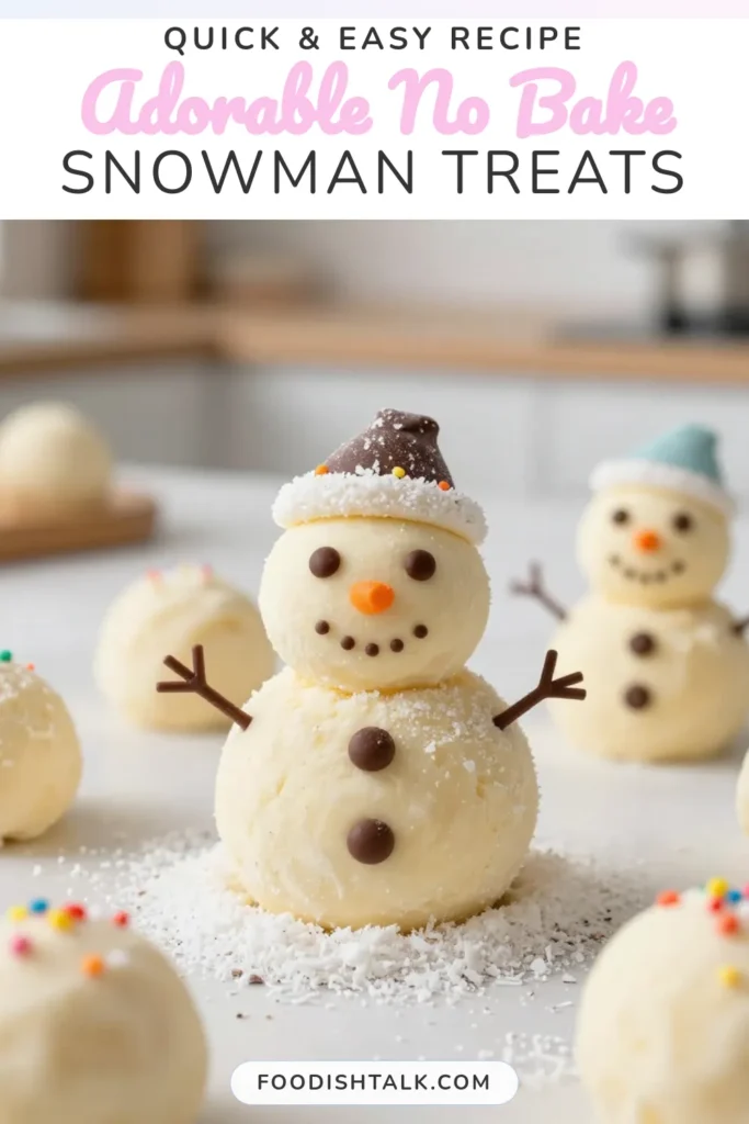 Create a festive delight this holiday season with these adorable No-Bake Snowman Truffles! Perfect as a fun Christmas dessert recipe, these easy candy recipes are a hit with kids and adults alike. Made with cream cheese, white chocolate, and cute decorations, these holiday treats for kids are as delicious as they are charming. Try this simple recipe today and impress your family and friends! Save and spice up your holiday baking! #ChristmasDessert #HolidayTreats #EasyCandyRecipes #NoBakeRecipes