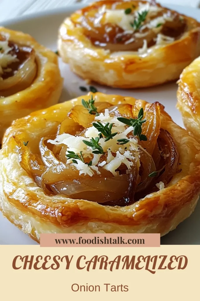 Indulge in these delicious caramelized onion tarts featuring a cheesy blend of Gruyère and ricotta. This cheese tart recipe uses easy puff pastry to create savory tart recipes perfect for any gathering. Enjoy these puff pastry appetizers warm, garnished with fresh thyme. Make your next event memorable with this exquisite dish! Save this caramelized onion tart recipe for your next culinary adventure. #CaramelizedOnionTarts #CheeseTartRecipe #PuffPastryAppetizers #GruyèreCheeseRecipes