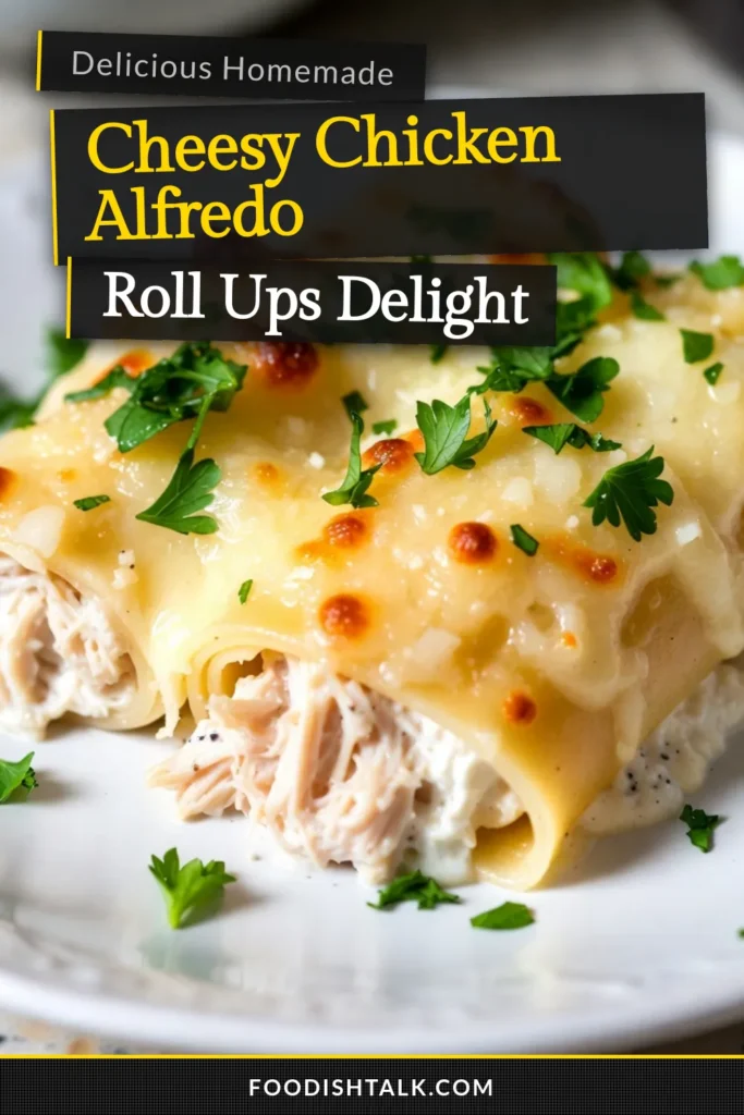 Indulge in Cheesy Chicken Alfredo Lasagna Roll-Ups, the ultimate comfort food! This Chicken Alfredo Roll-Ups Recipe combines tender chicken and creamy cheese for a deliciously easy lasagna twist. Perfect for weeknight dinners, these Easy Lasagna Roll-Ups are ready in under an hour. Try this creamy Chicken Lasagna Recipe now and enjoy homemade Alfredo Lasagna Roll-Ups the whole family will love! Save and share your cooking success! #ChickenAlfredo #LasagnaRollUps #EasyRecipes #HomemadeLasagna