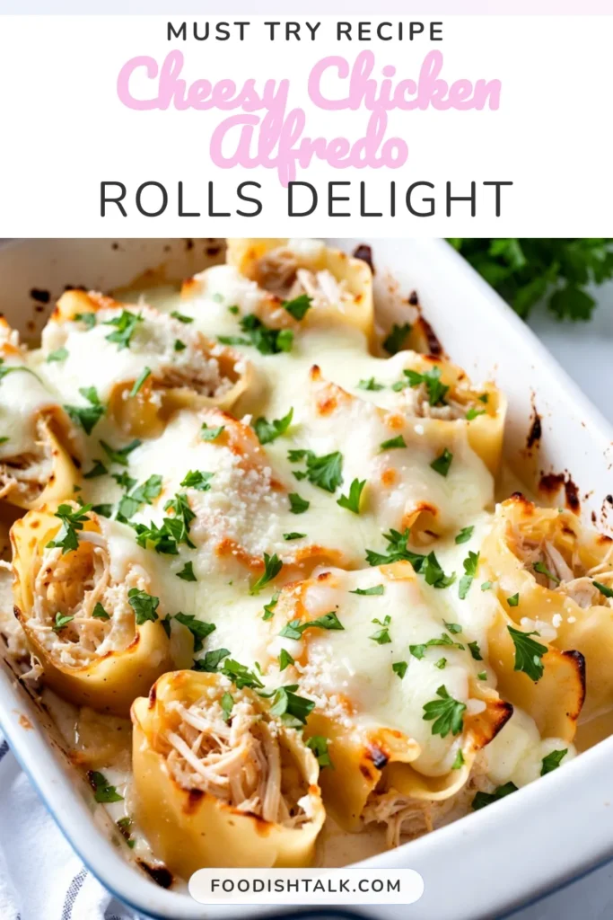 Indulge in the creamy goodness of Cheesy Chicken Alfredo Lasagna Rolls, the perfect Chicken Alfredo Pasta Dish that will satisfy your comfort food cravings. This Easy Comfort Food Recipe combines tender lasagna noodles with a delightful homemade Alfredo sauce and a blend of cheeses. Ideal for family dinners, these Lasagna Rolls Recipe are not only delicious but also easy to make. Save this recipe for a cozy night in! #LasagnaRolls #ComfortFood #ChickenAlfredo #EasyRecipes