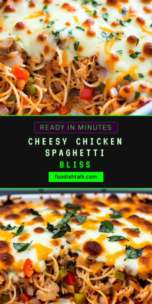 Discover the ultimate comfort food with this Cheesy Chicken Spaghetti Casserole, perfect for busy weeknights! This Easy Chicken Pasta Bake is loaded with creamy goodness from our creamy spaghetti casserole recipe, featuring tender chicken, spaghetti, and melty cheese. It's one of the best cheesy chicken dinner ideas you'll ever make! Try this one-pot spaghetti casserole and save for your next family meal. #ChickenCasserole #PastaRecipe #ComfortFood #EasyDinner