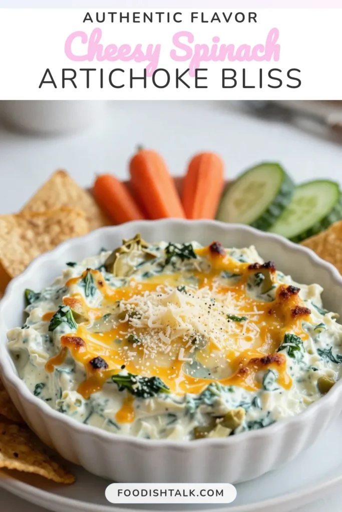 Indulge in this delicious Cheesy Spinach Artichoke Dip, the perfect spinach artichoke appetizer for any gathering. This creamy spinach dip recipe is easy to make and features baked artichoke dip goodness that's sure to impress your guests. Serve it warm with tortilla chips or veggie sticks for a delightful party dip that everyone will love. Try it today and elevate your snack game! #SpinachArtichokeDip #PartyDipRecipes #CheesySpinachDip #CreamyDipRecipe