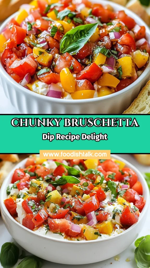 Elevate your next gathering with this delicious chunky bruschetta dip recipe that's perfect for any occasion. This easy appetizer dip combines creamy cream cheese with fresh tomatoes, red onion, and basil for a vibrant, healthy party dip. Ready in just 45 minutes, it's sure to impress your guests! Don’t forget to save this creamy tomato dip for your next get-together! #BruschettaDipRecipe #HealthyPartyDip #EasyAppetizerDip #CreamyTomatoDip
