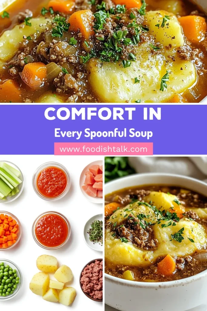 Warm up with this delicious Shepherd's Pie Soup, a comforting twist on a classic dish. Packed with ground beef and loaded with vegetables, this hearty soup recipe is perfect for cozy nights. Easy to make and full of flavor, it's one of the best ground beef soup recipes you'll find. Discover the joy of comfort food soup today! Save this recipe for Shepherd's Pie Soup and enjoy a bowl of warmth. #ShepherdsPieSoup #ComfortFood #HeartyRecipes #GroundBeefSoup