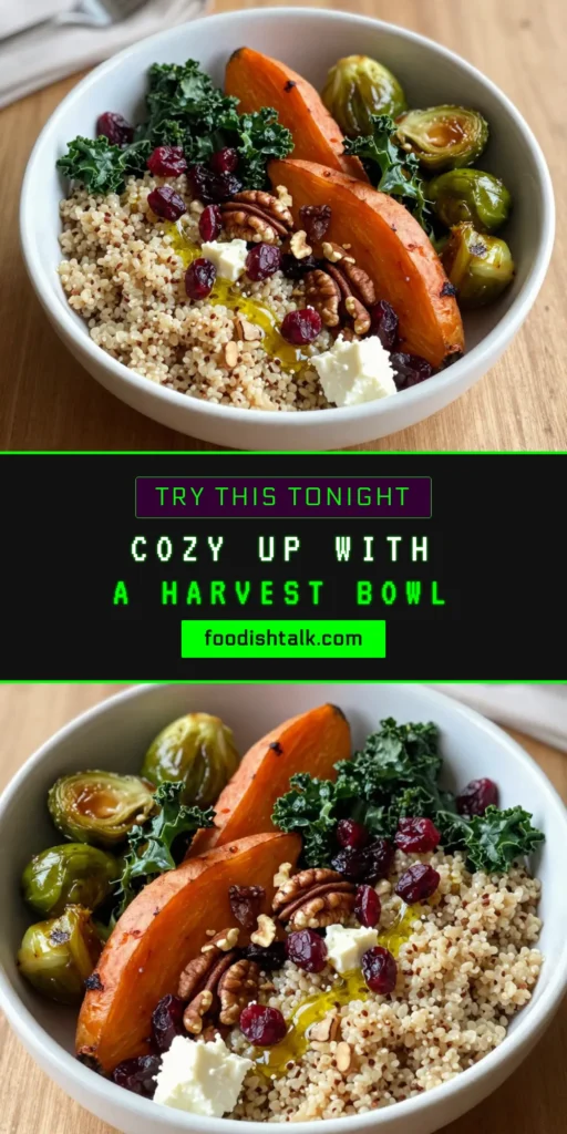 Cozy up with a warm winter harvest bowl packed with flavors! This healthy winter meal features quinoa, roasted vegetables, and a delightful mix of sweet potatoes and Brussels sprouts. Perfect for a seasonal vegetarian bowl, this easy quinoa recipe is both nutritious and satisfying. Make your winter meals brighter and indulge in this simple recipe! Click to save and enjoy! #HealthyEating #QuinoaRecipes #VegetarianBowl #WinterRecipes
