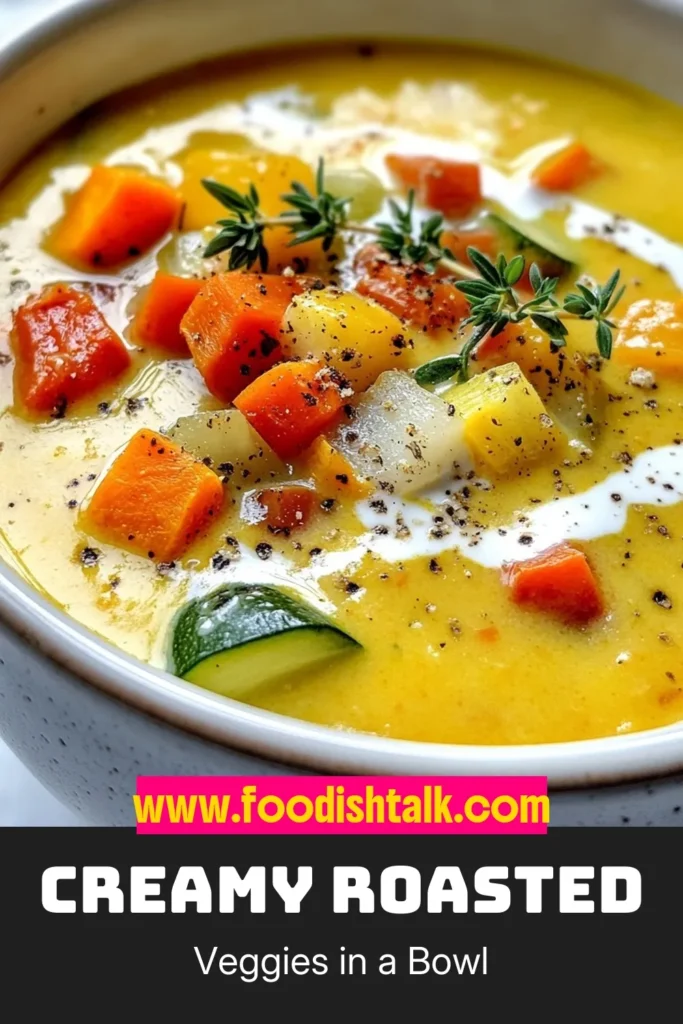 Enjoy a bowl of comfort with this creamy roasted vegetable soup! Packed with rich flavors from roasted carrots, zucchini, and bell peppers, this vegetable soup recipe is perfect for cozy nights. Plus, it's a fantastic option for those seeking healthy soup recipes and dairy-free soup options, making it versatile and nutritious. Whip up this delicious roasted vegetable soup today! Save and share your creations! #HealthyEating #SoupLovers #DairyFree #ComfortFood