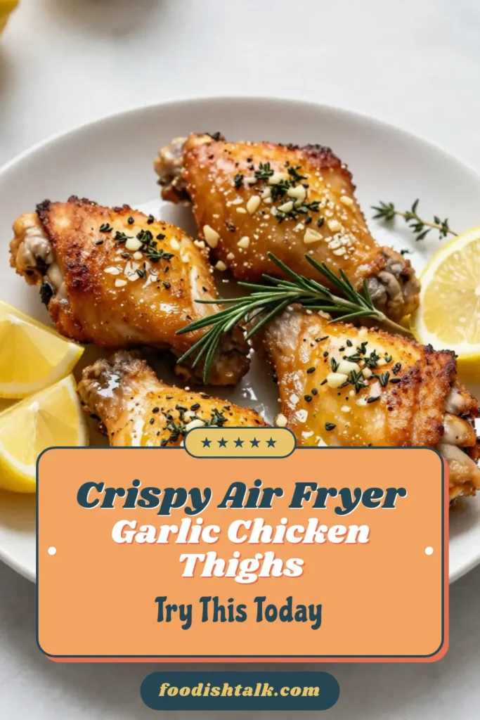 Discover the ultimate Air Fryer Chicken Thighs with this Garlic Herb Chicken Recipe! Enjoy crispy chicken thighs in your air fryer, perfect for quick dinner recipes. This easy air fryer meal delivers restaurant-quality flavor with just a few simple ingredients. Marinate, air fry, and savor crispy, juicy chicken in less than an hour. Try this recipe tonight and elevate your dinner game! Save this for later! #AirFryerRecipes #CrispyChicken #QuickDinner #EasyMeals