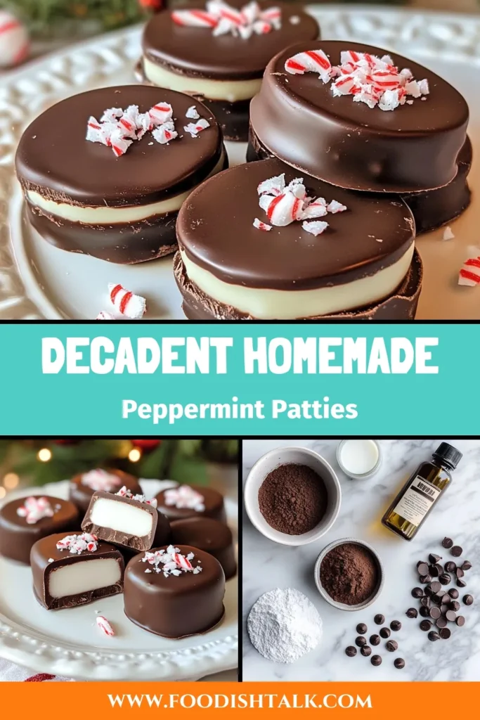 Create delightful homemade peppermint patties with this easy DIY peppermint candy recipe. These chocolate-covered peppermint patties make perfect holiday treat recipes for gifting or enjoying yourself. With just a few simple steps, you’ll have delicious, melt-in-your-mouth candies to share with friends and family. Try this easy homemade candies recipe today and elevate your dessert game! Don’t forget to save this for later! #HomemadePeppermintPatties #DIYPeppermintCandy #HolidayTreats #EasyHomemadeCandies