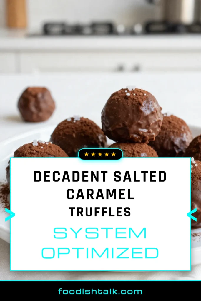 Indulge in the sweetness of homemade salted caramel truffles with this easy salted caramel dessert recipe. These rich chocolate fudge truffles blend creamy caramel and dark chocolate for a decadent treat. Perfect for parties or a cozy night in, these cocoa powder truffles are sure to impress! Try out this delightful homemade truffle recipe and enjoy every bite. Click to save and make your own! #SaltedCaramelTruffles #ChocolateFudgeTruffles #EasyDessert #TruffleRecipe