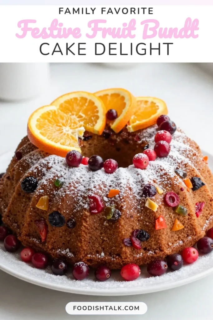 Indulge in the holiday spirit with this delightful Christmas bundt cake recipe! Our Christmas Fruit Bundt Cake combines mixed dried fruits and fresh cranberries for a burst of flavor in every slice. Perfect for your festive dessert ideas, this dried fruit bundt cake also features a hint of orange for a refreshing twist. Share and save this must-try cranberry orange cake recipe for your holiday celebrations! #ChristmasBundtCake #HolidayFruitCake #FestiveDessertIdeas #DriedFruitBundtCake