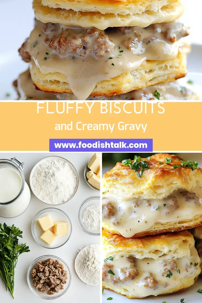 Indulge in this classic Southern biscuits recipe perfect for your next Southern style brunch! This easy biscuit recipe features fluffy homemade biscuits and a creamy sausage gravy recipe that everyone will love. With simple ingredients and straightforward steps, you'll have a delicious breakfast in no time. Don't forget to save this recipe for a comforting meal anytime! #BiscuitsAndGravy #SouthernBrunch #ComfortFood #HomemadeRecipes