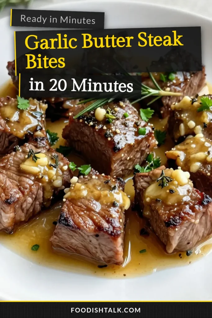 Indulge in these savory garlic butter steak bites, perfect for a quick steak dinner! This easy steak bites recipe features tender sirloin steak seasoned and seared to perfection, then tossed in a rich garlic butter sauce with fresh herbs. It's an irresistible addition to your sirloin steak recipes that you'll want to make again and again. Don’t miss out on this delicious garlic butter steak recipe! Save it now! #SteakBites #QuickDinner #GarlicButter #BeefRecipes