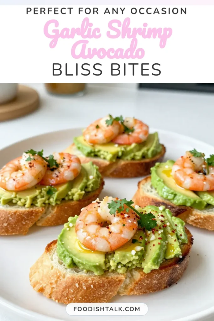 Looking for an irresistible appetizer? Try this Garlic Shrimp Avocado Crostini! This easy garlic shrimp recipe features flavorful garlic shrimp crostini topped with creamy avocado for a delicious twist. Perfect for parties, these shrimp appetizer ideas are healthy and sure to impress. Discover this avocado crostini recipe and elevate your entertaining game. Don't forget to save and share! #ShrimpAppetizer #HealthyCrostini #EasyRecipes #AppetizerIdeas