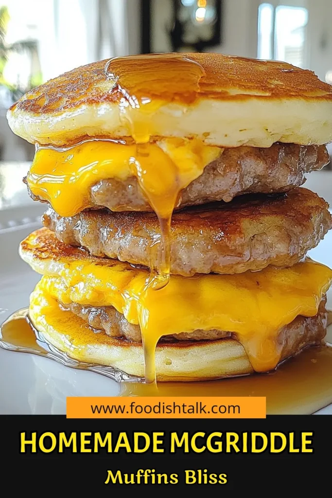 Start your morning with these delightful Homemade McGriddle Muffins! This easy breakfast muffins recipe combines fluffy pancakes and savory breakfast sausage for a satisfying meal. Drizzle with maple syrup for an added touch of sweetness. Perfect for brunch or a quick breakfast on-the-go, this Homemade McGriddle recipe will become a family favorite. Save this McGriddle muffins recipe now and enjoy a delicious start to your day! #BreakfastSausageMuffins #EasyBreakfastMuffins #McGriddleMuffins #MapleSyrupPancakes