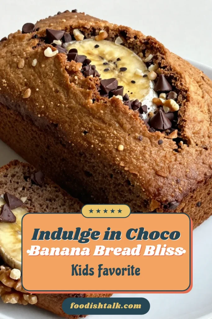 Indulge in this delicious Choco-Banana Bread Recipe for a sweet treat you'll love! This easy banana bread with chocolate not only features ripe bananas and rich chocolate chips but also offers the option to add nuts for that extra crunch. Perfect for baking lovers, this moist banana bread with nuts is a quick way to satisfy your cravings! Try this Banana Chocolate Chip Loaf today and enjoy every slice! Save for later! #ChocoBananaBread #BananaBread #ChocolateChip #BakingTips