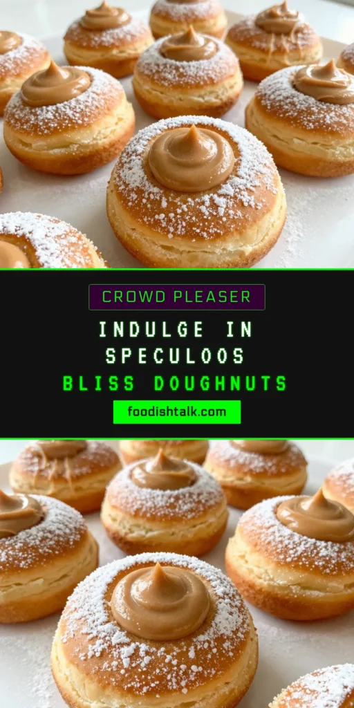 Indulge in these easy baked speculoos doughnuts! Made with a flavorful combination of cinnamon and nutmeg, this homemade doughnut recipe is perfect for any occasion. Each doughnut is filled with a delicious vegan speculoos filling, ensuring a delightful surprise in every bite. Try this simple yet scrumptious recipe today and elevate your baking game! Don't forget to save for later! #bakeddoughnuts #speculoos #vegandesserts #doughnutrecipe