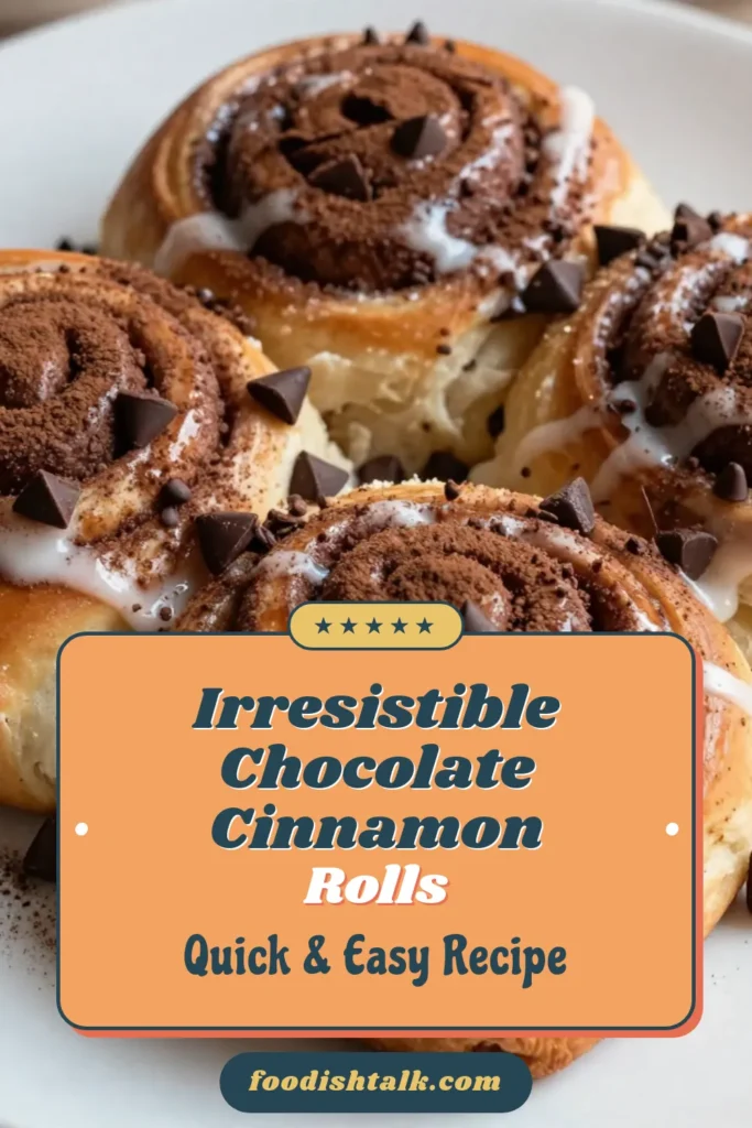 Indulge in these decadent chocolate cinnamon rolls, the ultimate homemade treat for dessert lovers! This easy cinnamon rolls recipe combines rich cocoa with warm cinnamon and gooey chocolate chips, creating a mouthwatering experience. Don't forget to top them off with a creamy cinnamon roll icing recipe for the perfect finishing touch. Ready to impress your family and friends? Save this easy dessert recipe now! #ChocolateCinnamonRolls #DecadentDessert #HomemadeChocolateRolls #CinnamonRollIcingRecipe