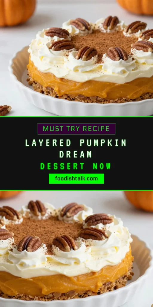 Indulge in this delicious Pumpkin Delight layered dessert that’s perfect for fall! This no-bake pumpkin dessert features a creamy cream cheese pumpkin layer and a crunchy graham cracker crust. Easy to prepare and sure to impress, this layered pumpkin dessert recipe is ideal for gathering and celebrations. Don’t miss out on this delightful treat—save it for your next fall dessert adventure! #PumpkinDelight #NoBakeDessert #FallRecipes #PumpkinDessert