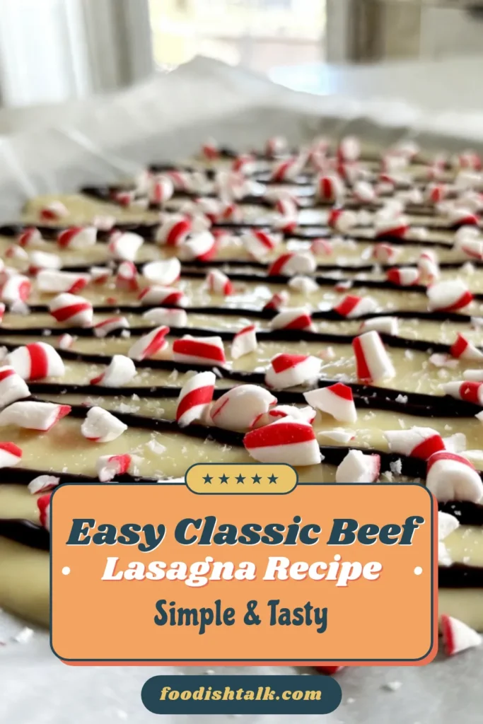 Looking for an easy holiday dessert idea? Try this delightful white chocolate peppermint bark recipe! Made with creamy white chocolate chips and crushed peppermint candies, it's the perfect festive treat for your celebrations. Drizzle with dark chocolate for extra flavor, or enjoy it as is. This sweet treat is a must-make for your holiday gatherings. Save this easy white chocolate recipe and impress your friends and family! #WhiteChocolatePeppermintBark #HolidayDesserts #PeppermintBarkRecipe #FestiveTreats