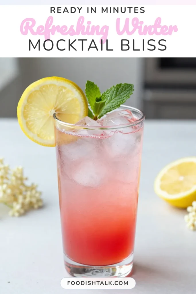 Discover the magic of our Elderflower Blissful Winter Mocktail, a delightful elderflower mocktail recipe perfect for the holiday season. If you're searching for winter mocktail ideas, this non-alcoholic elderflower drink combines elderflower syrup, cranberry juice, and sparkling water for a refreshing treat. Get ready to impress your guests with this easy cranberry mocktail that fits all festive drink recipes! Save this recipe for your next gathering! #MocktailRecipes #ElderflowerDrink #WinterCocktails #FestiveDrinks