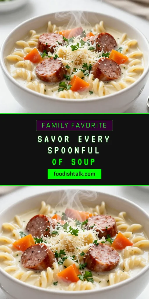 Warm up with this delightful Parmesan sausage soup! Our hearty ditalini soup blends Italian sausage with fresh veggies and creamy Parmesan for a comforting meal. This easy soup recipe is perfect for busy nights and ready in just 30 minutes. Experience the flavors of this creamy vegetable soup that family and friends will love! Save this Italian sausage soup recipe for your next cozy dinner! #easyrecipes #soupseason #comfortfood #dinnerideas