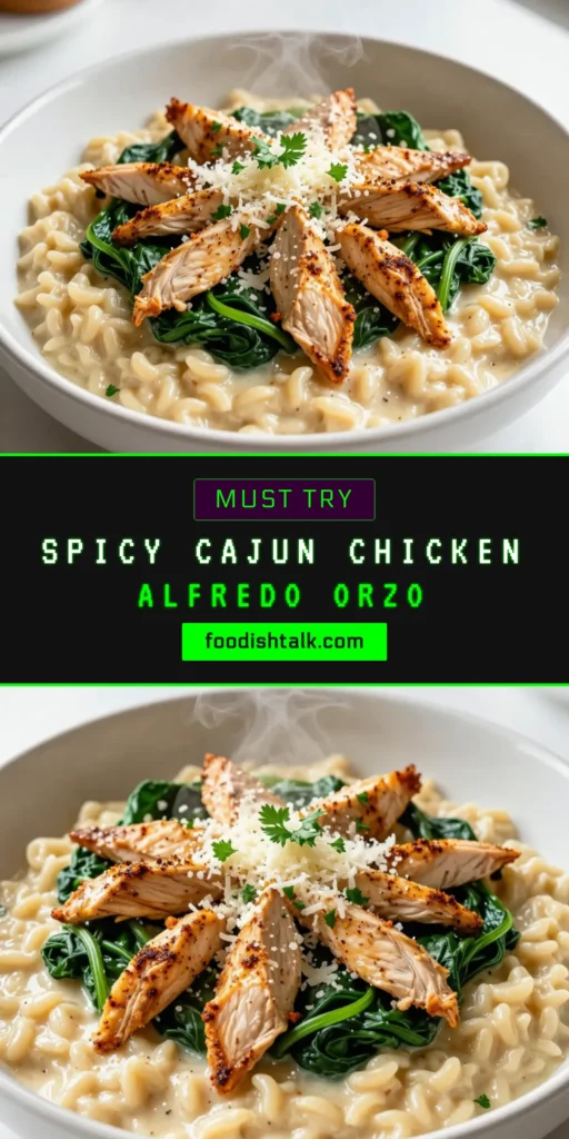 Discover the flavors of Cajun Chicken Alfredo Orzo, a creamy Cajun pasta recipe that's perfect for an easy Cajun chicken dinner! This dish combines tender orzo pasta with chicken, Cajun seasoning, and rich cream for a delightful meal in just 30 minutes. Impress your loved ones with this mouthwatering recipe, and don't forget to save it for later! Enjoy delicious Cajun seasoning recipes today! #CajunChickenAlfredoOrzo #CreamyPasta #EasyDinner #OrzoPasta