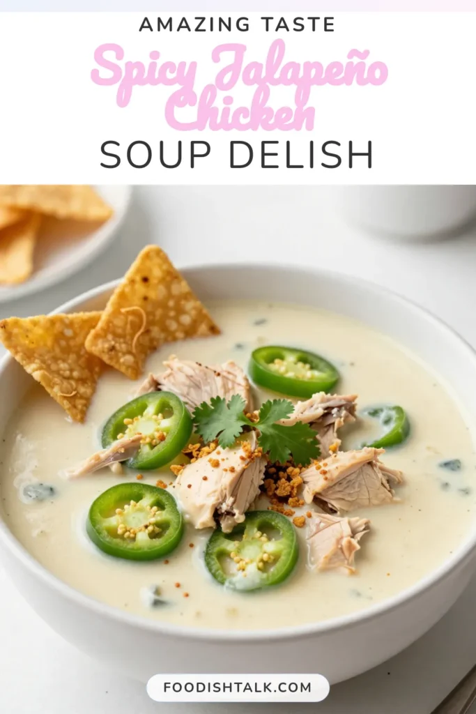 Warm up with this delicious Jalapeño Popper Chicken Soup, the ultimate creamy chicken soup recipe! This easy chicken soup combines the bold flavors of spicy jalapeños and rich cheeses for a comforting dish that’s sure to impress. Perfect for chilly days, this cheesy jalapeño soup is quick to make and serves 6. Don't miss out on this flavorful adventure—save this recipe for your next meal! #JalapeñoPopperChickenSoup #SpicySoup #EasyChickenSoup #CheesyJalapeñoSoup