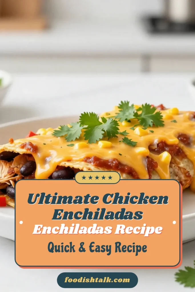 Discover the ultimate chicken enchiladas recipe that will elevate your dinner game! These easy chicken enchiladas are packed with shredded chicken, black beans, and cheesy goodness, all wrapped in flour tortillas. Perfect for a homemade meal that your family will love! Try this cheesy chicken enchiladas treat tonight. Save this recipe for delicious weeknight dinners! #ChickenEnchiladasRecipe #EasyChickenEnchiladas #CheesyChickenEnchiladas #HomemadeEnchiladas